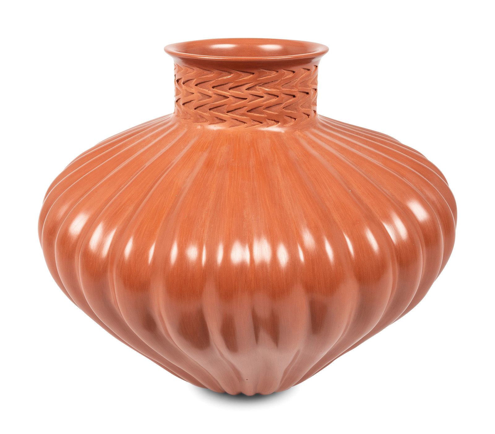 Appraisal: Hector Ortega Mata Ortiz st century Redware Melon Pottery Jar