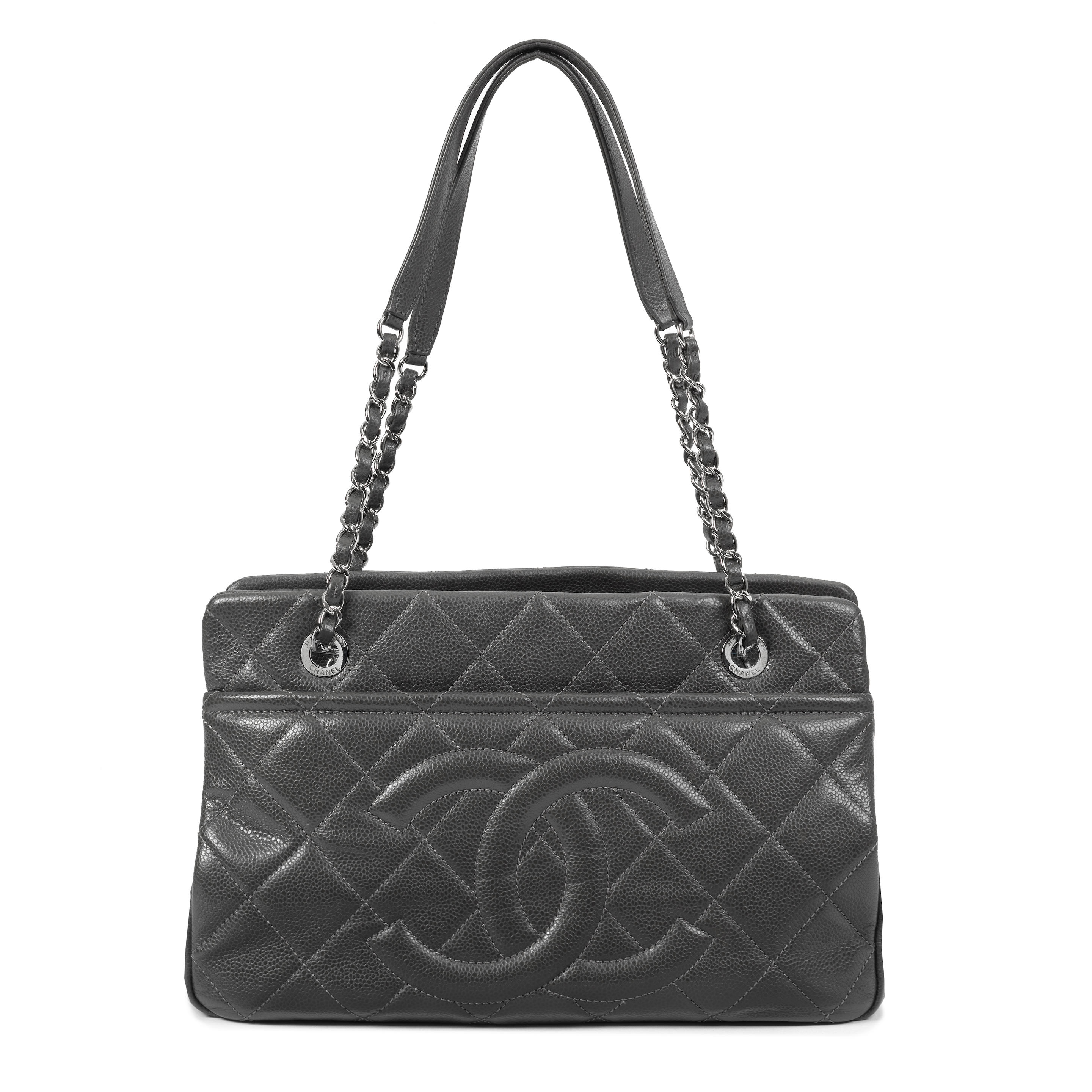 Appraisal: CHANEL A GREY CAVIAR LEATHER TIMELESS SHOULDER BAG Quilted caviar