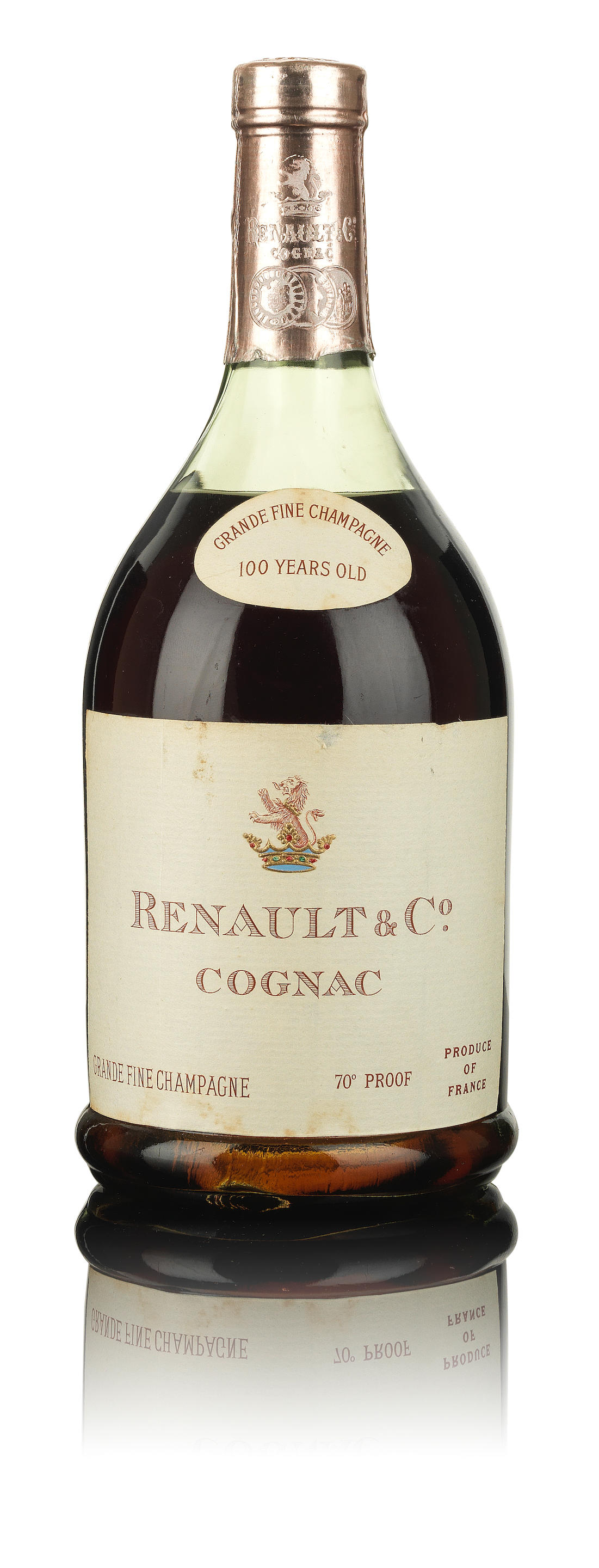 Appraisal: RENAULT CO YEAR OLD GRANDE FINE CHAMPAGNE COGNAC NO CAPACITY