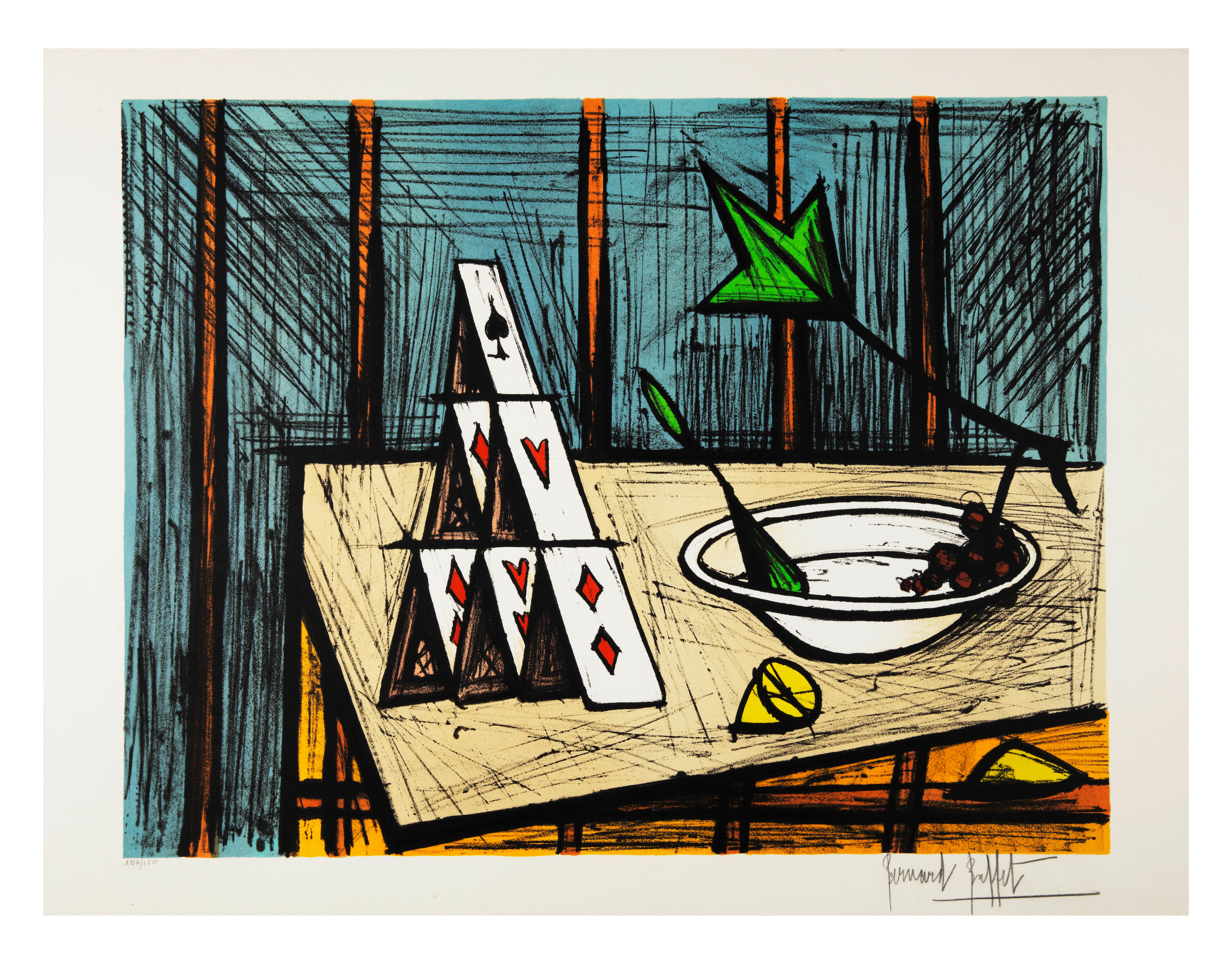 Appraisal: BERNARD BUFFET - NATURE MORTE AUX CARTES CIRCA - Lithographie