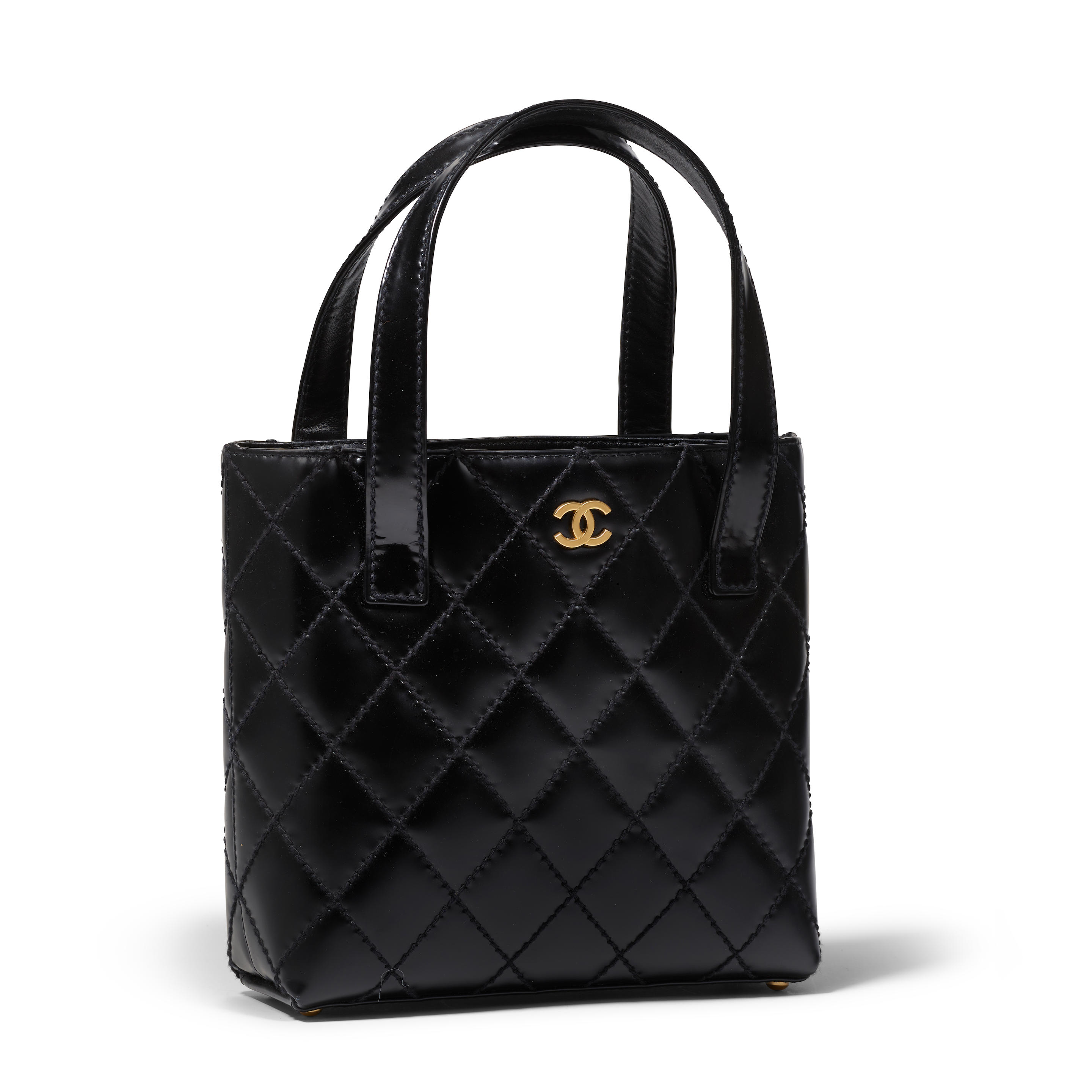 Appraisal: CHANEL SMALL SURPIQUE TOTE - Black Diamond Quilted Lambskin Exterior