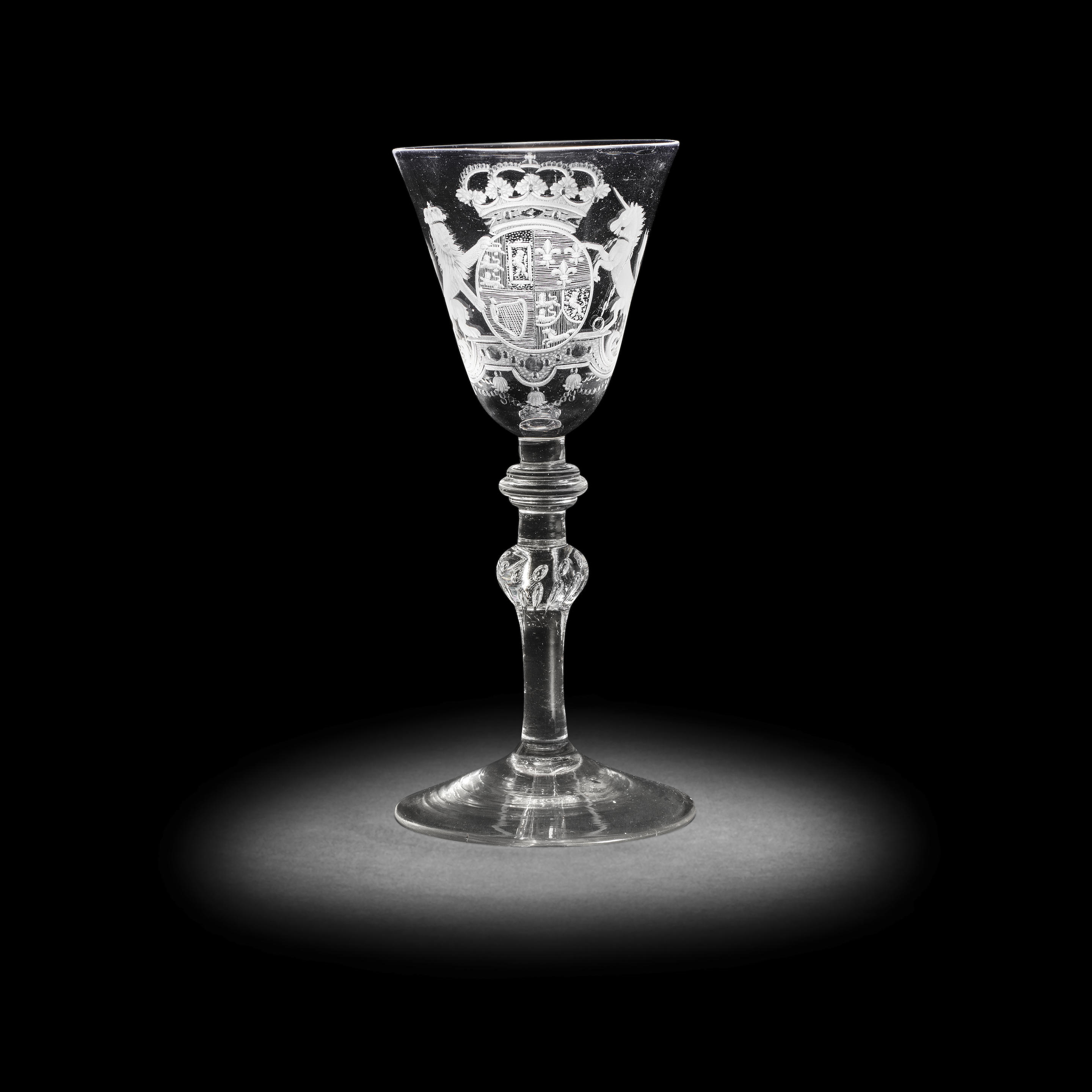 Appraisal: A GOOD DUTCH ENGRAVED ROYAL ARMORIAL LIGHT BALUSTER WINE GLASS