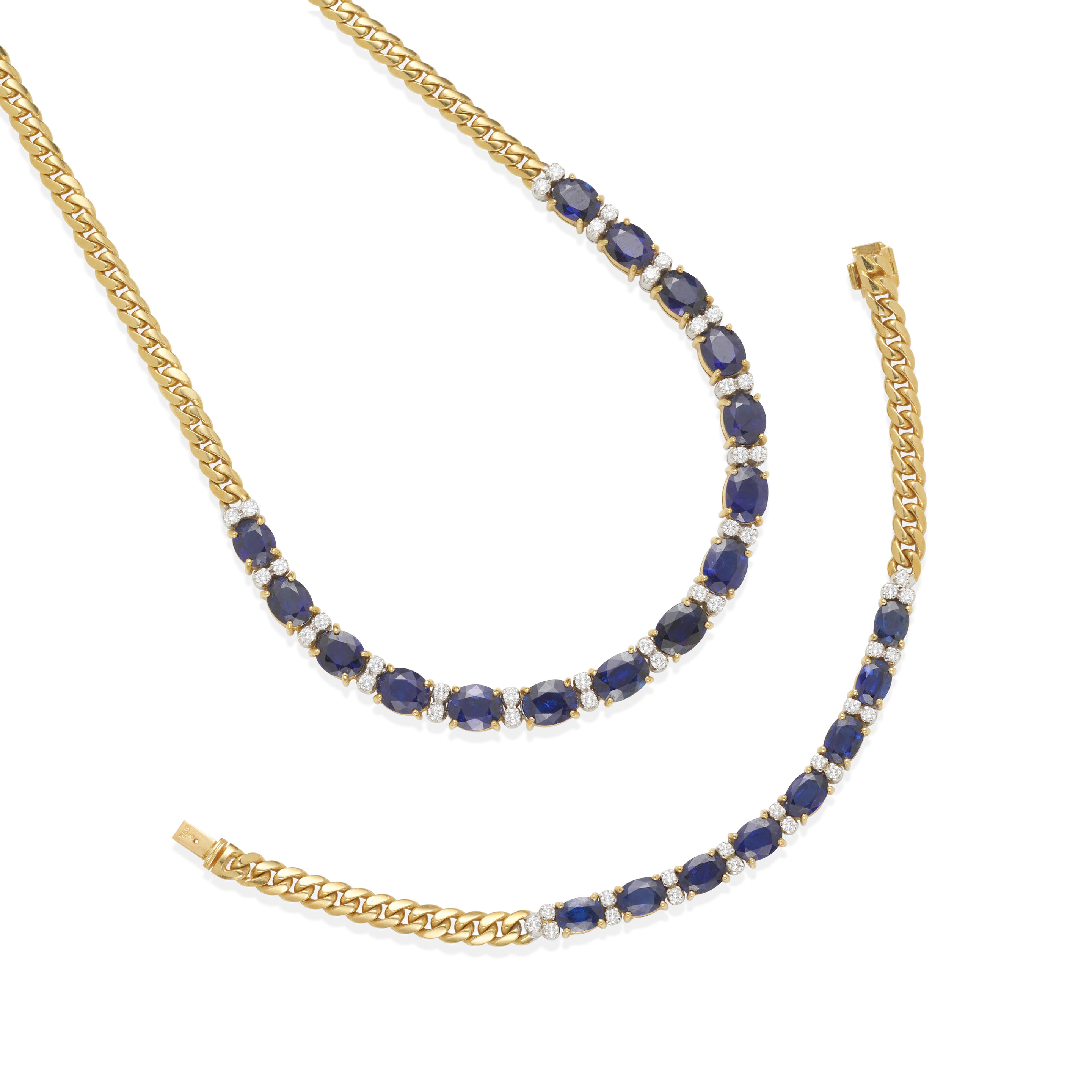 Appraisal: AN K GOLD SAPPHIRE AND DIAMOND NECKLACE AND BRACELET SET