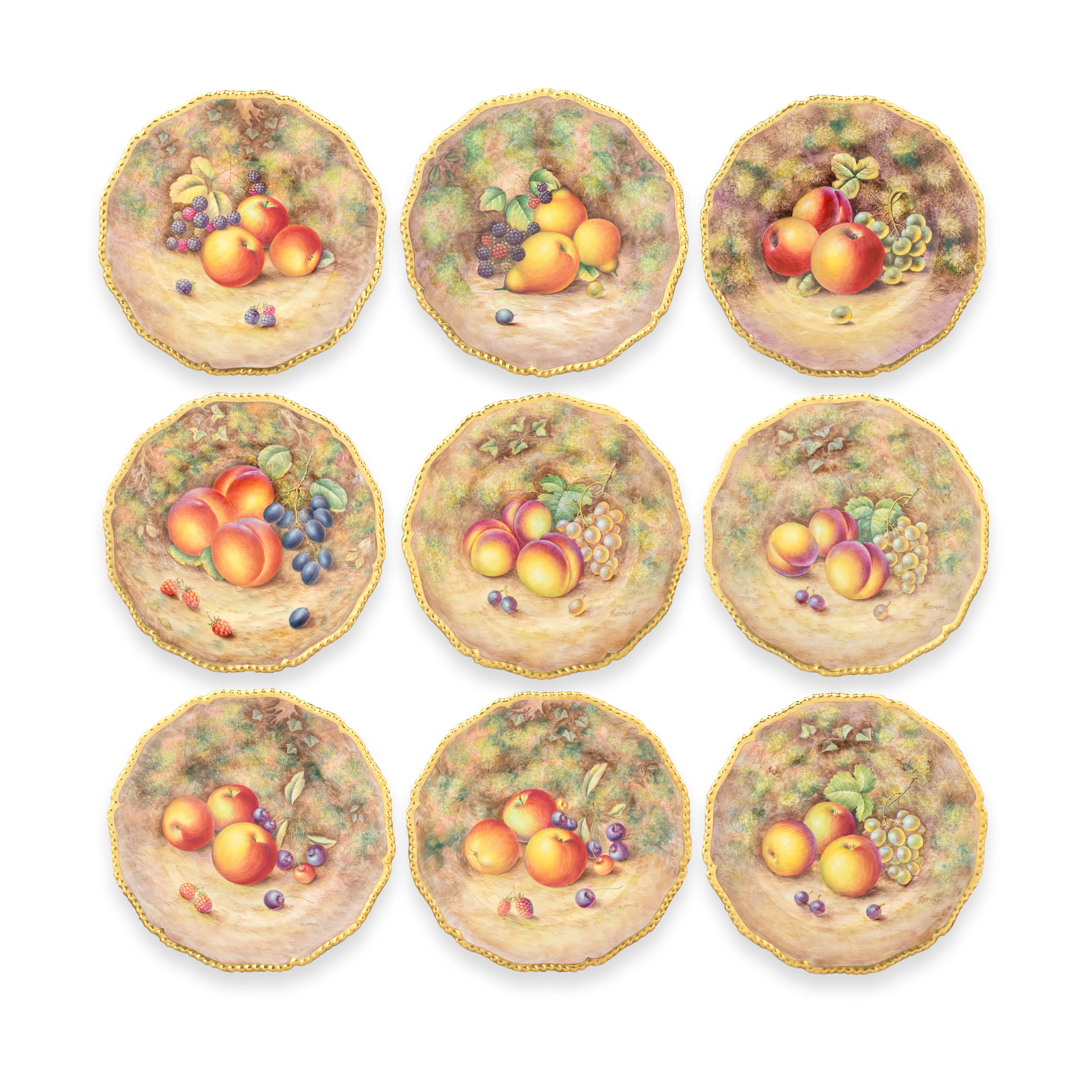 Appraisal: NINE ROYAL WORCESTER 'PAINTED FRUIT' PLATES CIRCA - Of large