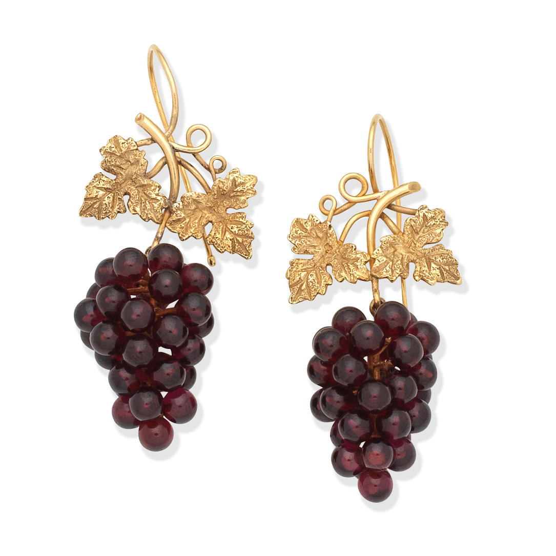 Appraisal: GARNET PENDENT EARRINGS CIRCA Each designed as a bunch of