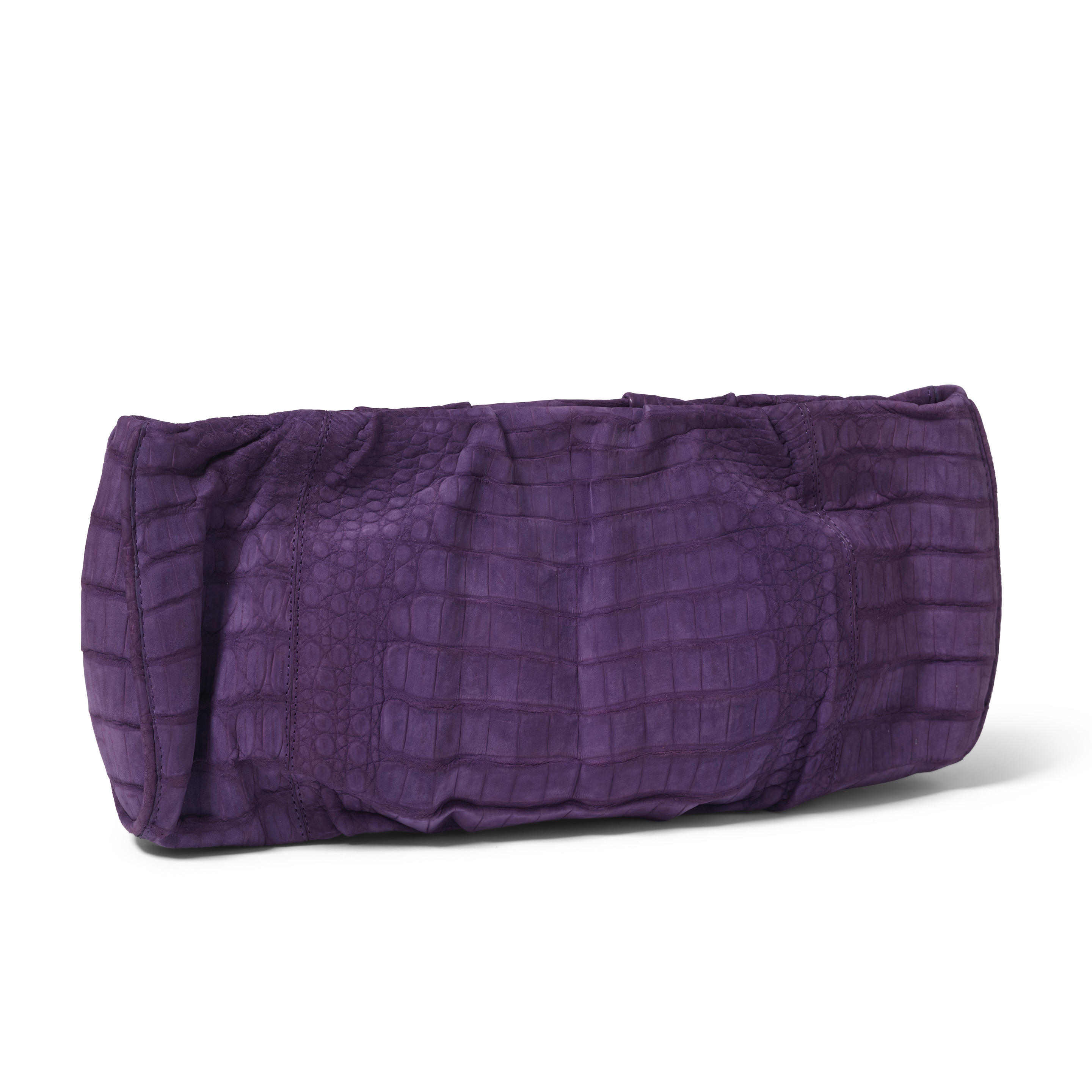 Appraisal: NANCY GONZALEZ SUEDE CROCODILE FRAME CLUTCH Purple Suede Crocodile Exterior