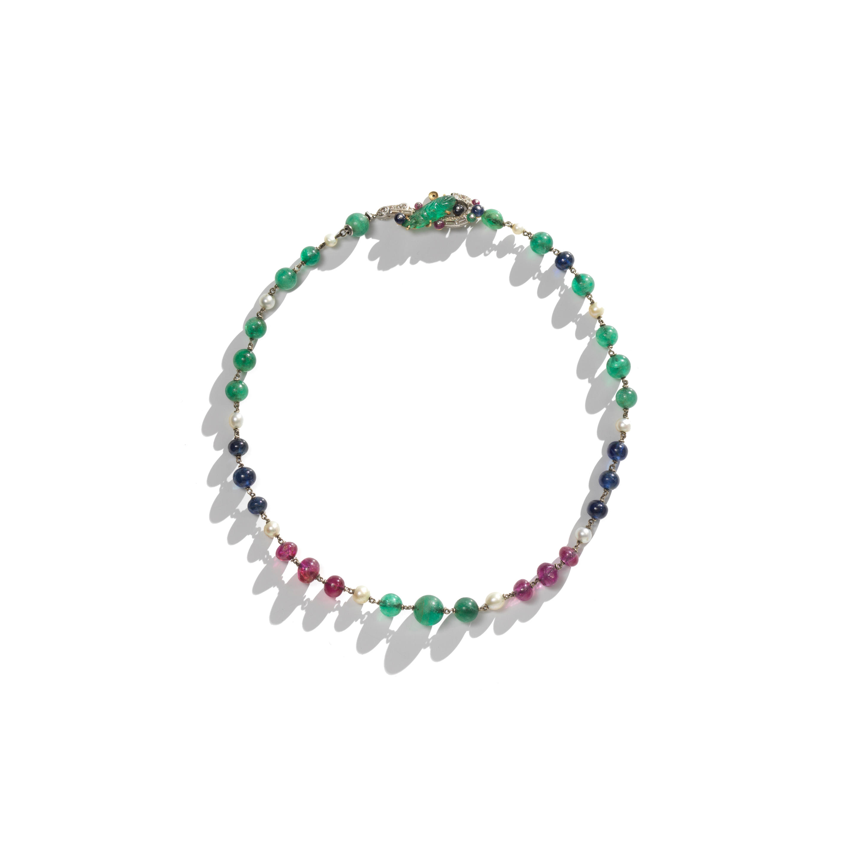 Appraisal: CARTIER EMERALD RUBY SAPPHIRE PEARL AND DIAMOND-SET NECKLACE CIRCA AND