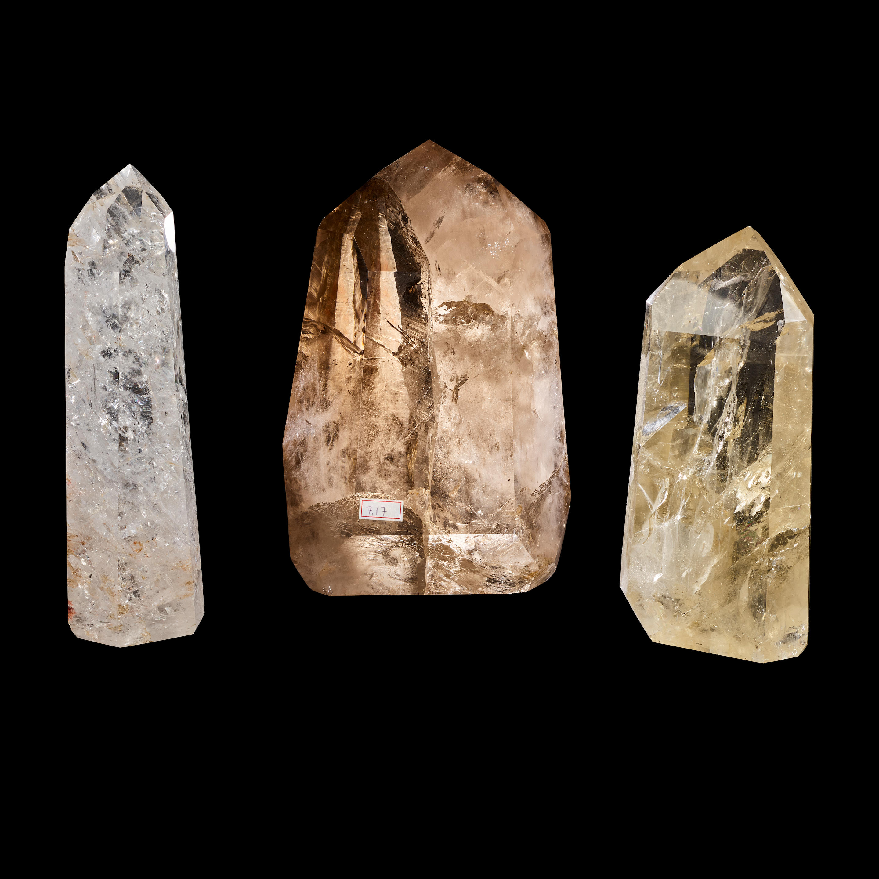 Appraisal: THREE POLISHED QUARTZ POINTS Including a rock crystal quartz citrine