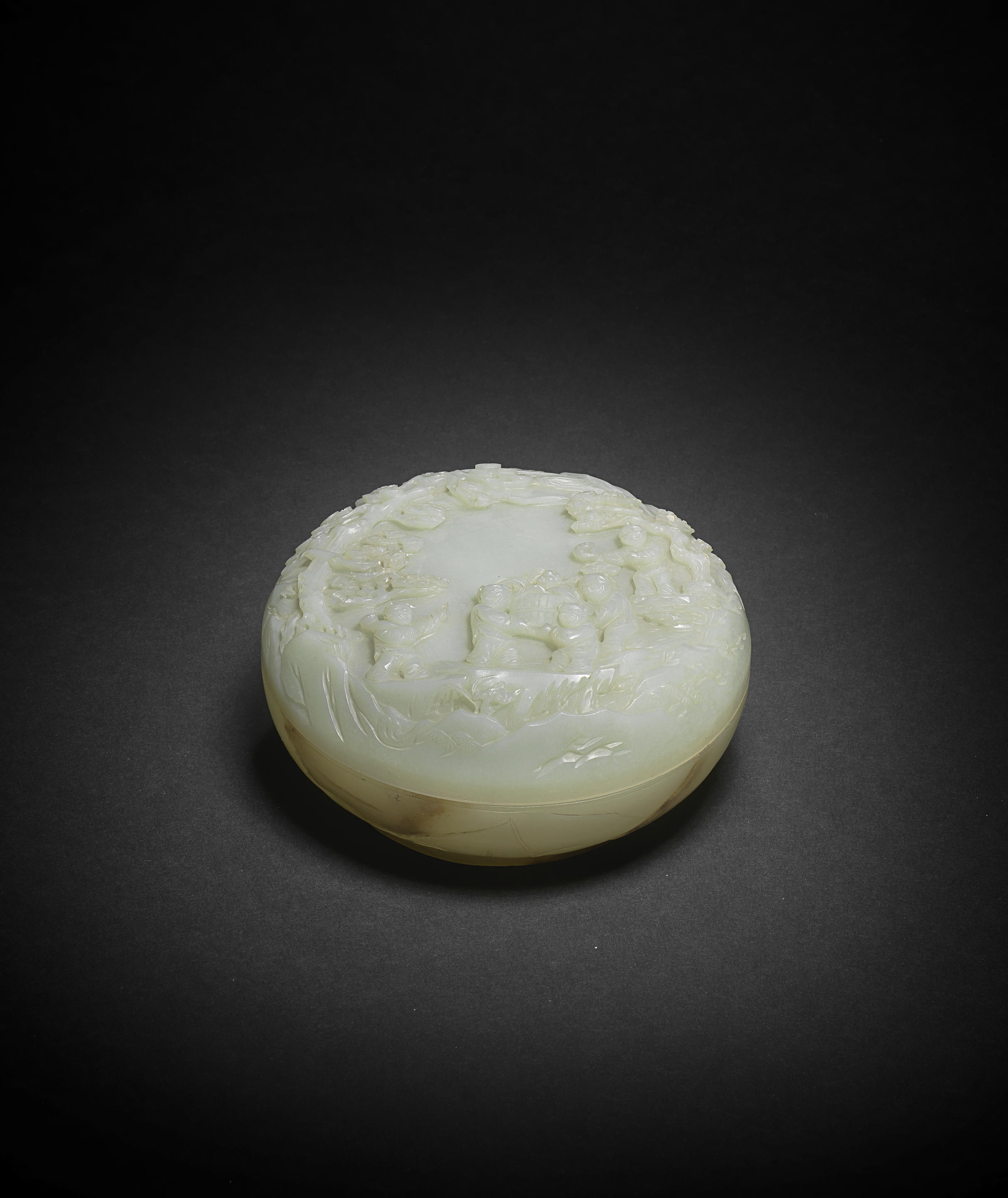 Appraisal: A VERY PALE GREEN JADE CIRCULAR 'BOYS' BOX AND COVER