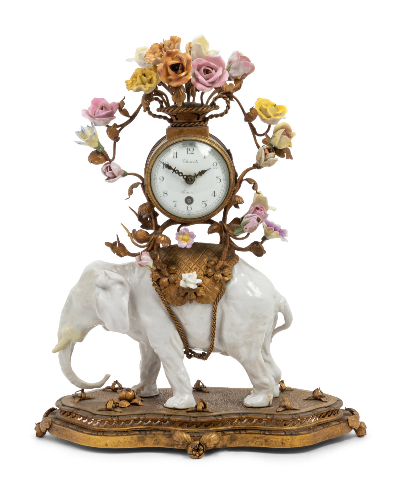 Appraisal: A French Gilt Metal Mounted Porcelain Elephant-Form Clock the dial