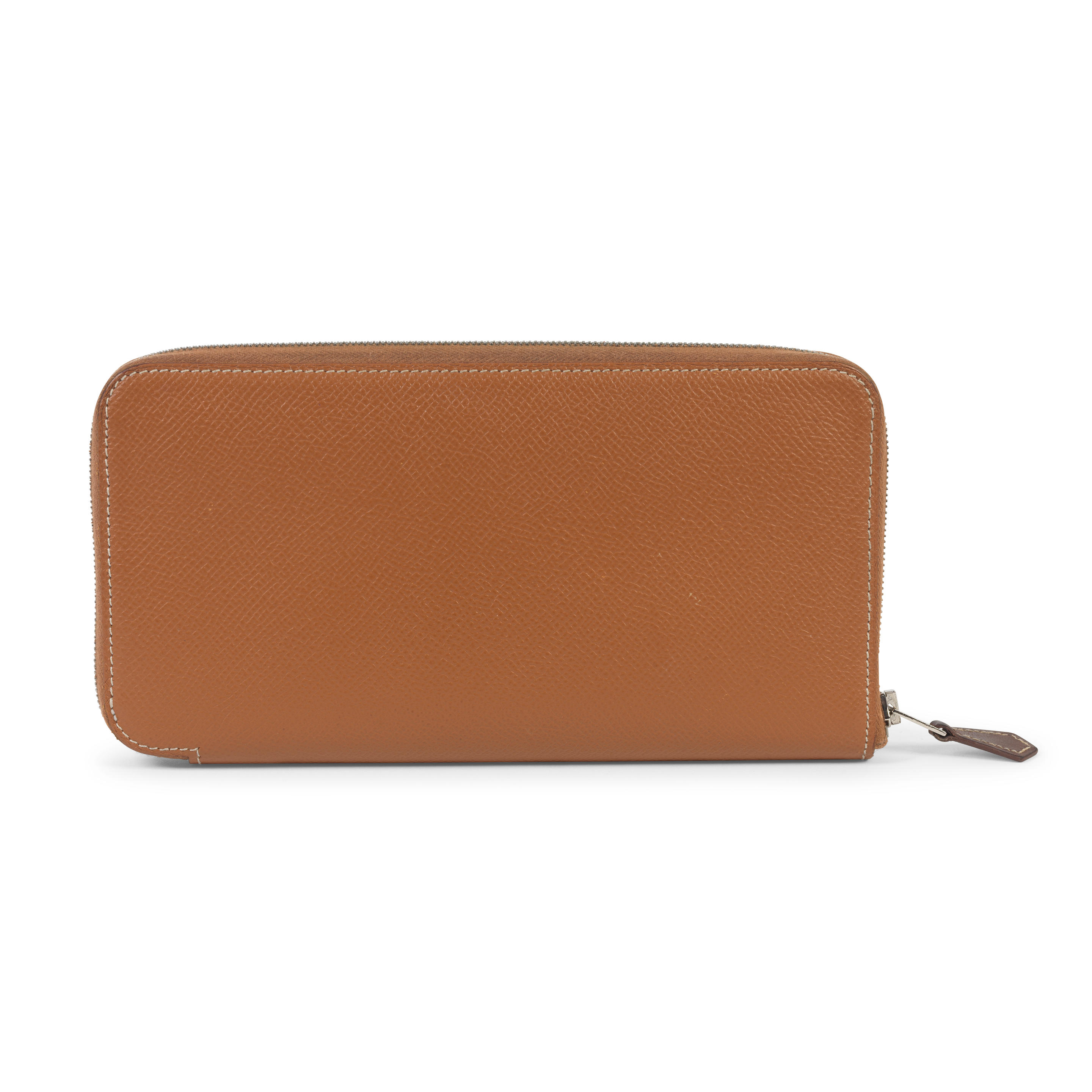 Appraisal: HERM S A GOLD EPSOM LEATHER SILK'IN ZIPPED AZAP WALLET