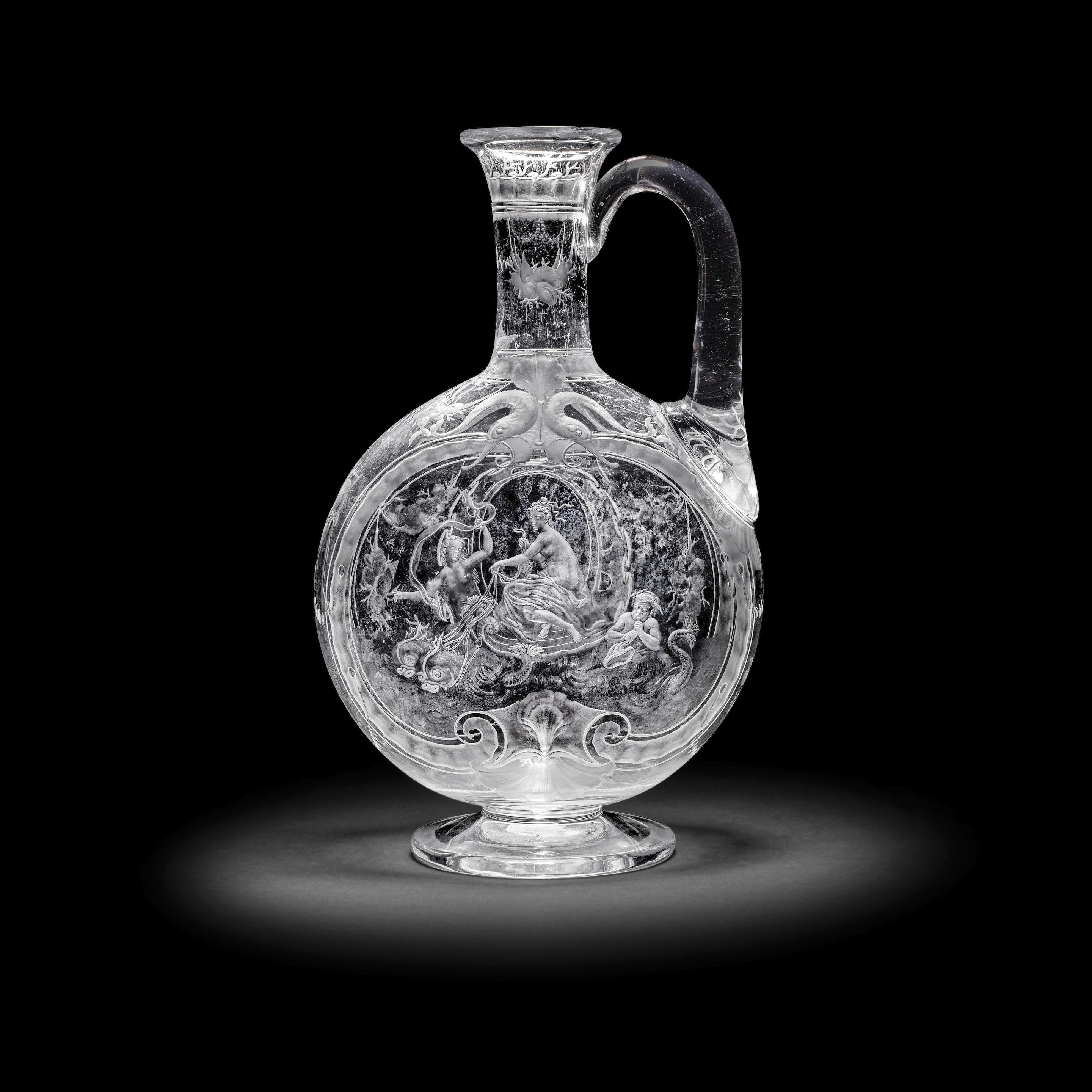 Appraisal: A MAGNIFICENT STOURBRIDGE ENGRAVED 'ROCK CRYSTAL' STYLE CLARET JUG ATTRIBUTED