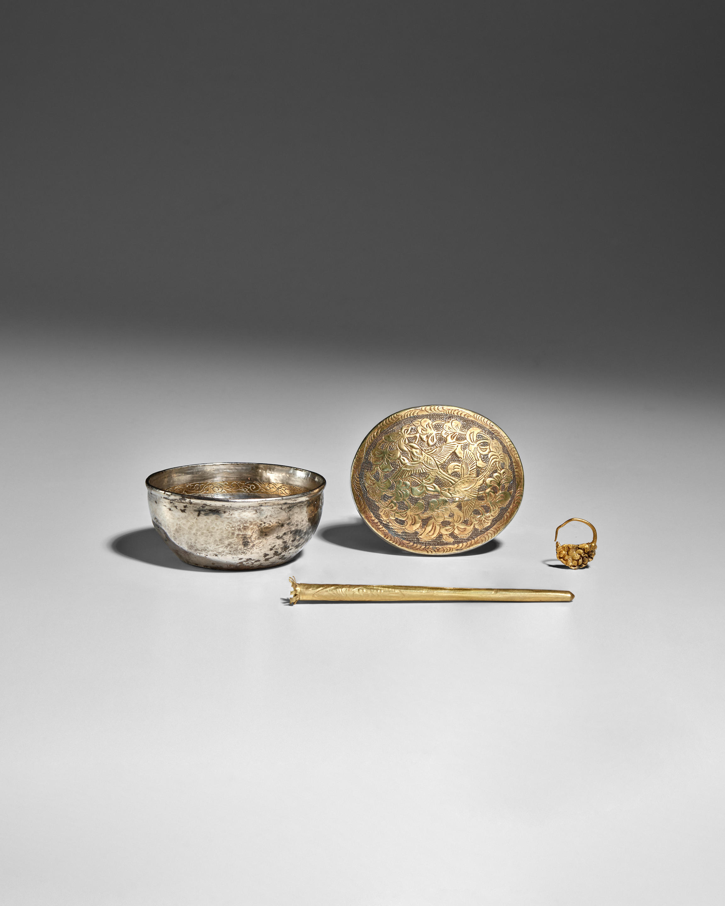 Appraisal: A GROUP OF FOUR SILVER AND GOLD ARTIFACTS Tang Song