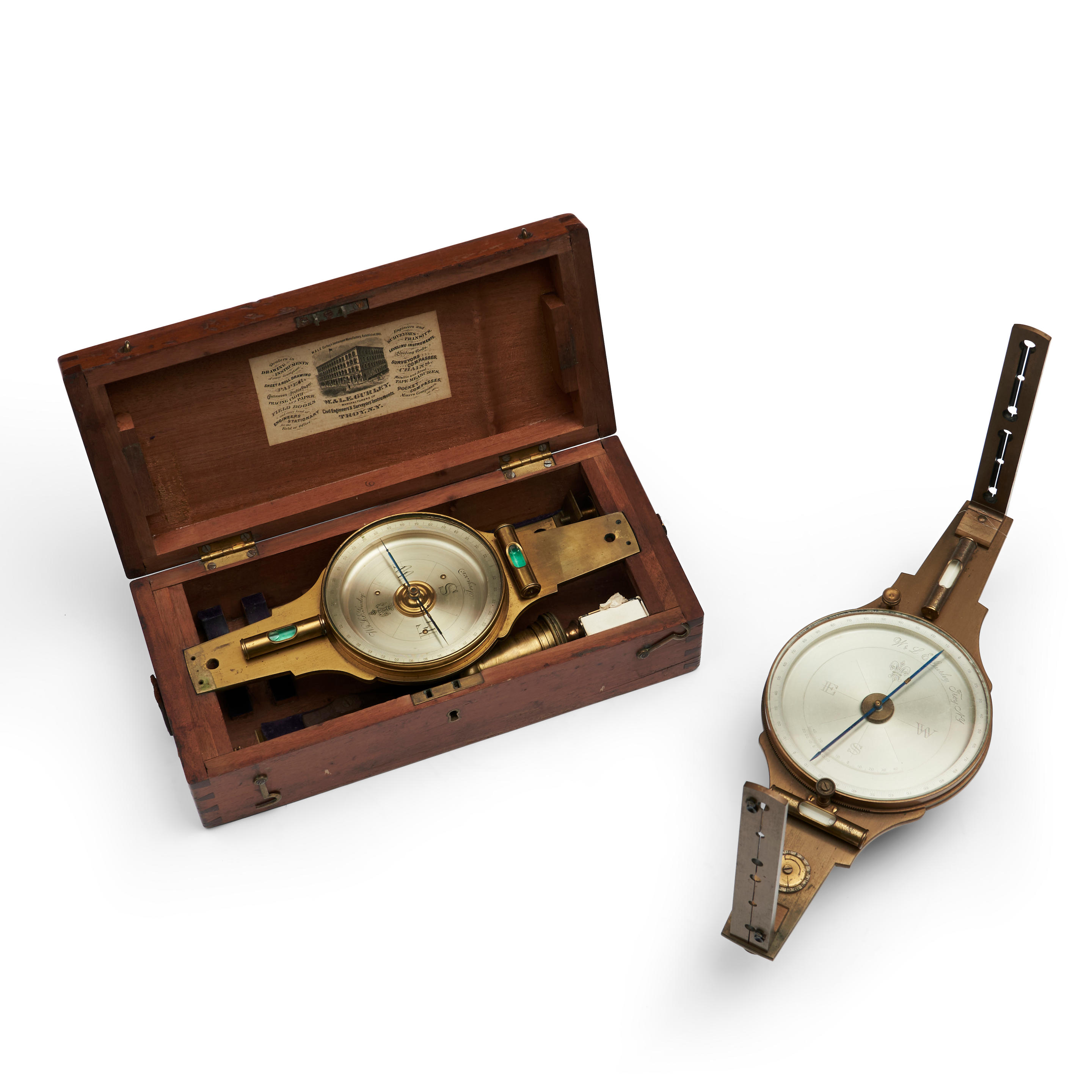 Appraisal: TWO W L E GURLEY SURVEYOR'S COMPASSES TROY NEW YORK