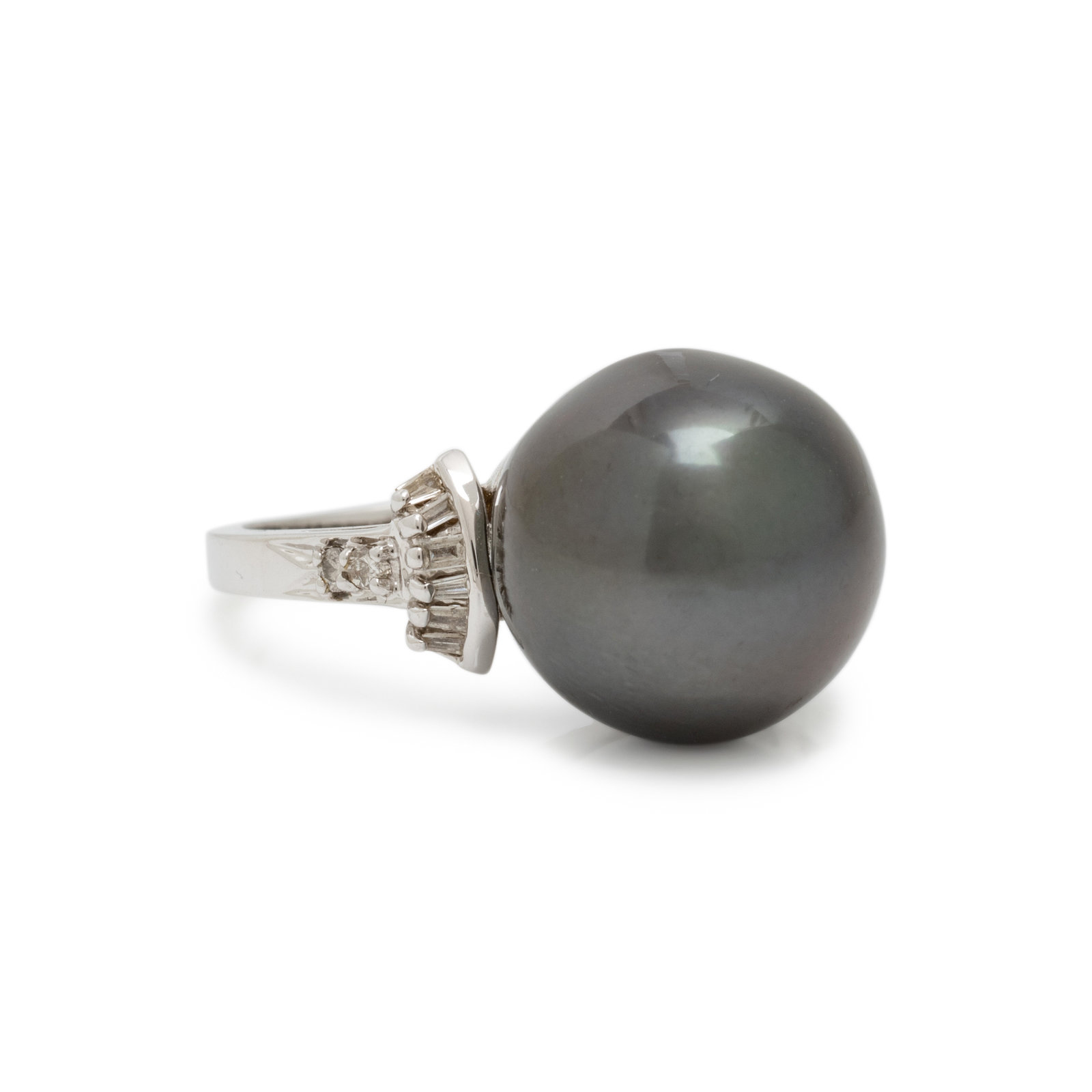 Appraisal: CULTURED TAHITIAN PEARL AND DIAMOND RING Containing one Tahitian pearl