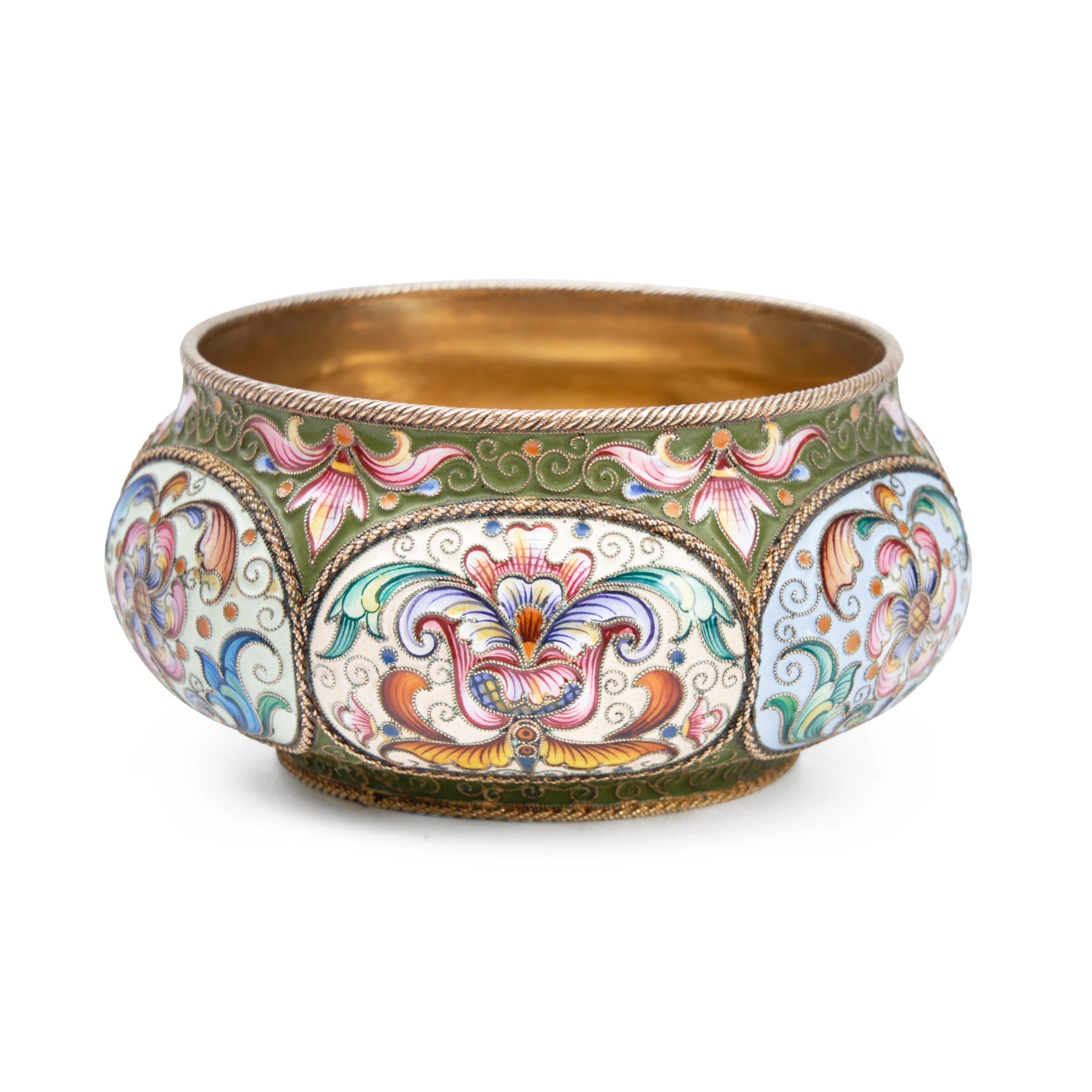 Appraisal: RUSSIAN SILVER GILT AND CLOISONNE ENAMEL BOWL Moscow - Feodor