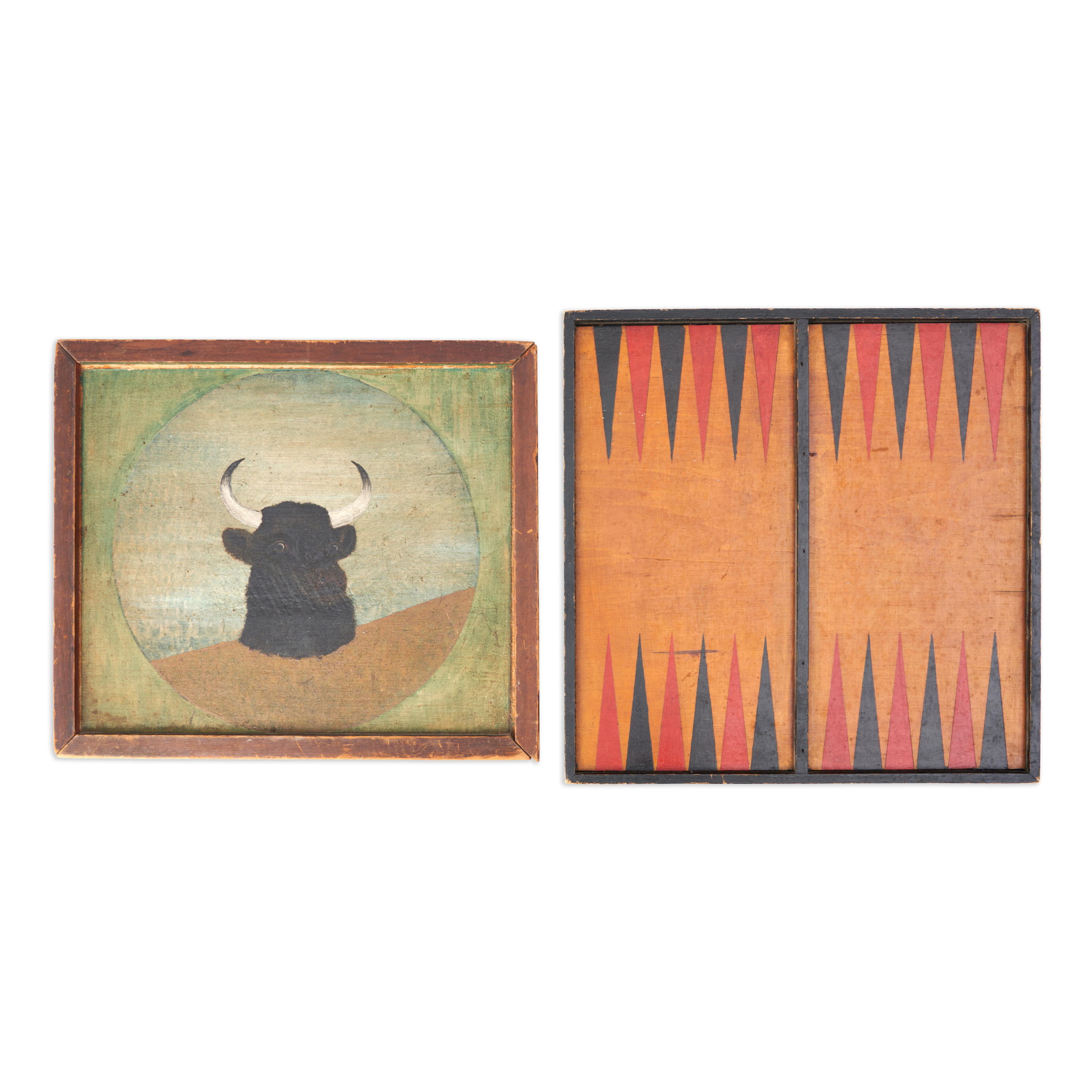 Appraisal: TWO PAINTED GAMEBOARDS America th century Both two-sided wooden gameboards