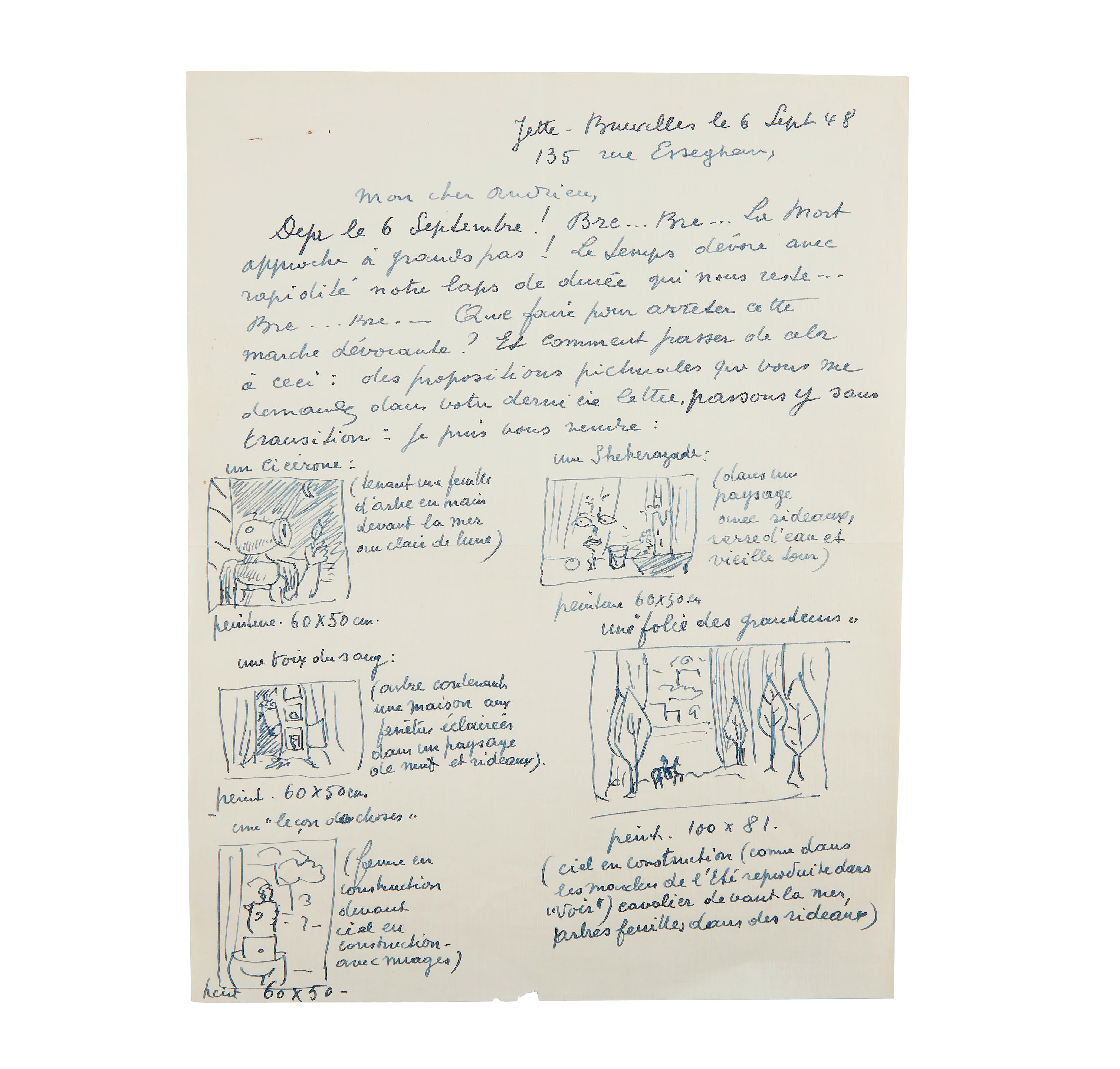 Appraisal: REN MAGRITTE - LETTRE AUTOGRAPHE SIGN E ILLUSTREE DE DESSINS