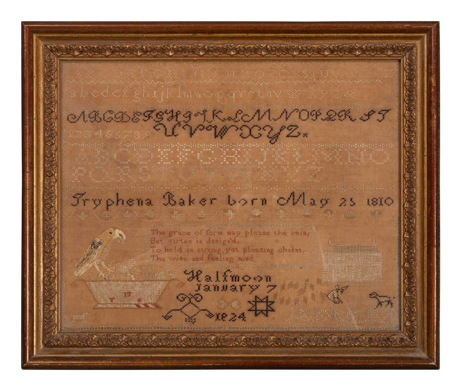 Appraisal: A Needlework Embroidered Sampler Wrought by Tryphena Baker Bennington Vermont