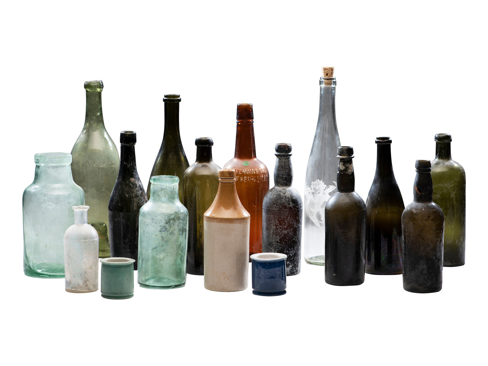 Appraisal: AMERICANA Assembled collection of American glass and ceramic liquor and