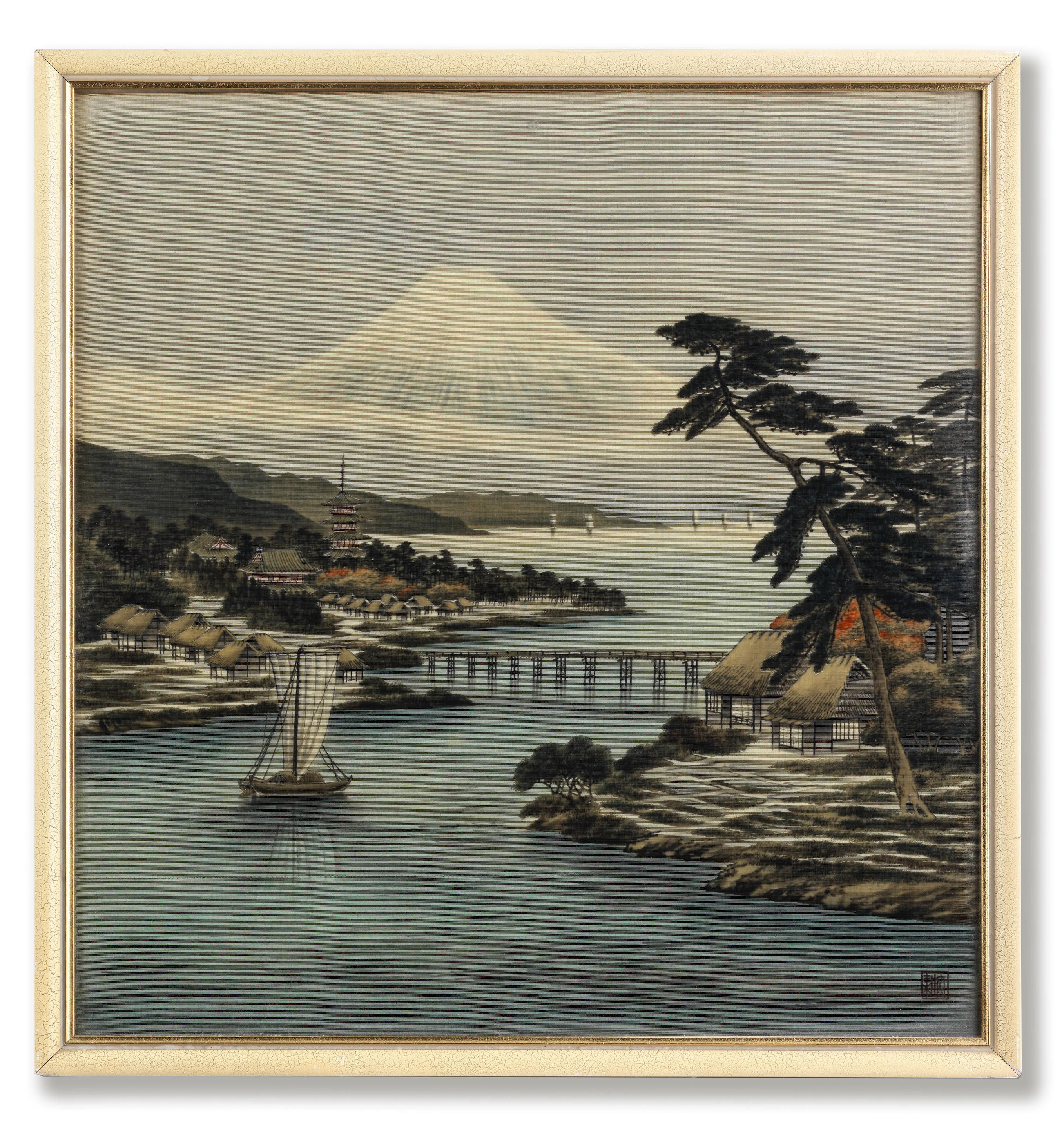 Appraisal: THREE CUT-VELVET WALL HANGINGS Meiji era - late th early