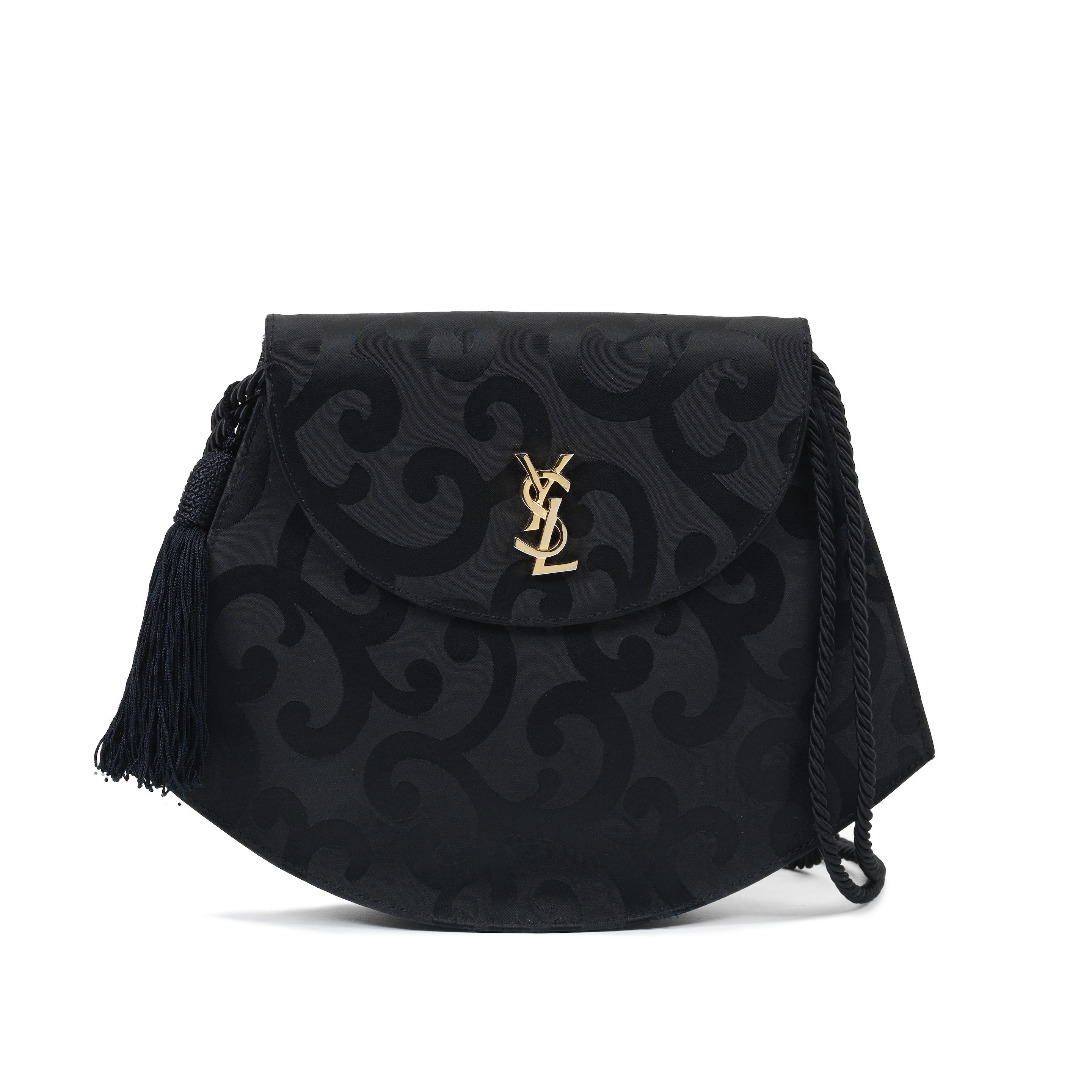 Appraisal: YVES SAINT LAURENT A BLACK TASSEL SHOULDER BAG s Jacquard