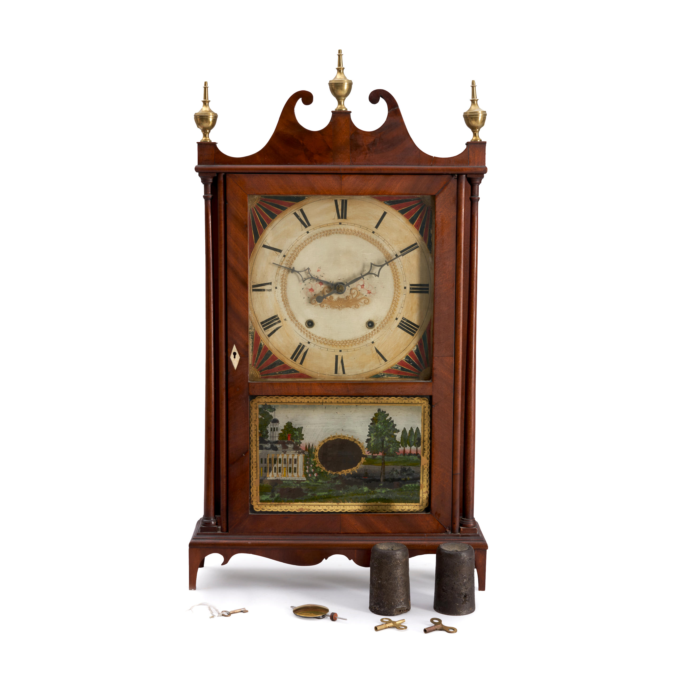 Appraisal: MAHOGANY PILLAR AND SCROLL SHELF CLOCK Eli and Samuel Terry