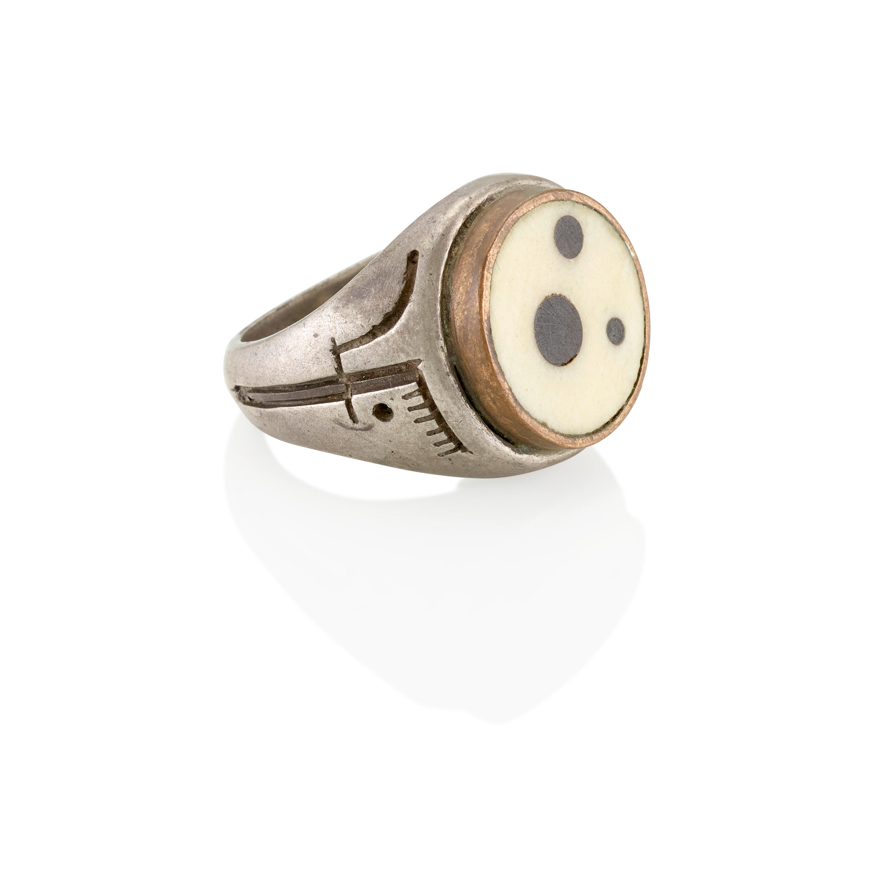 Appraisal: MACCHIARINI A MIXED METAL RING Featuring round wood inlaid in