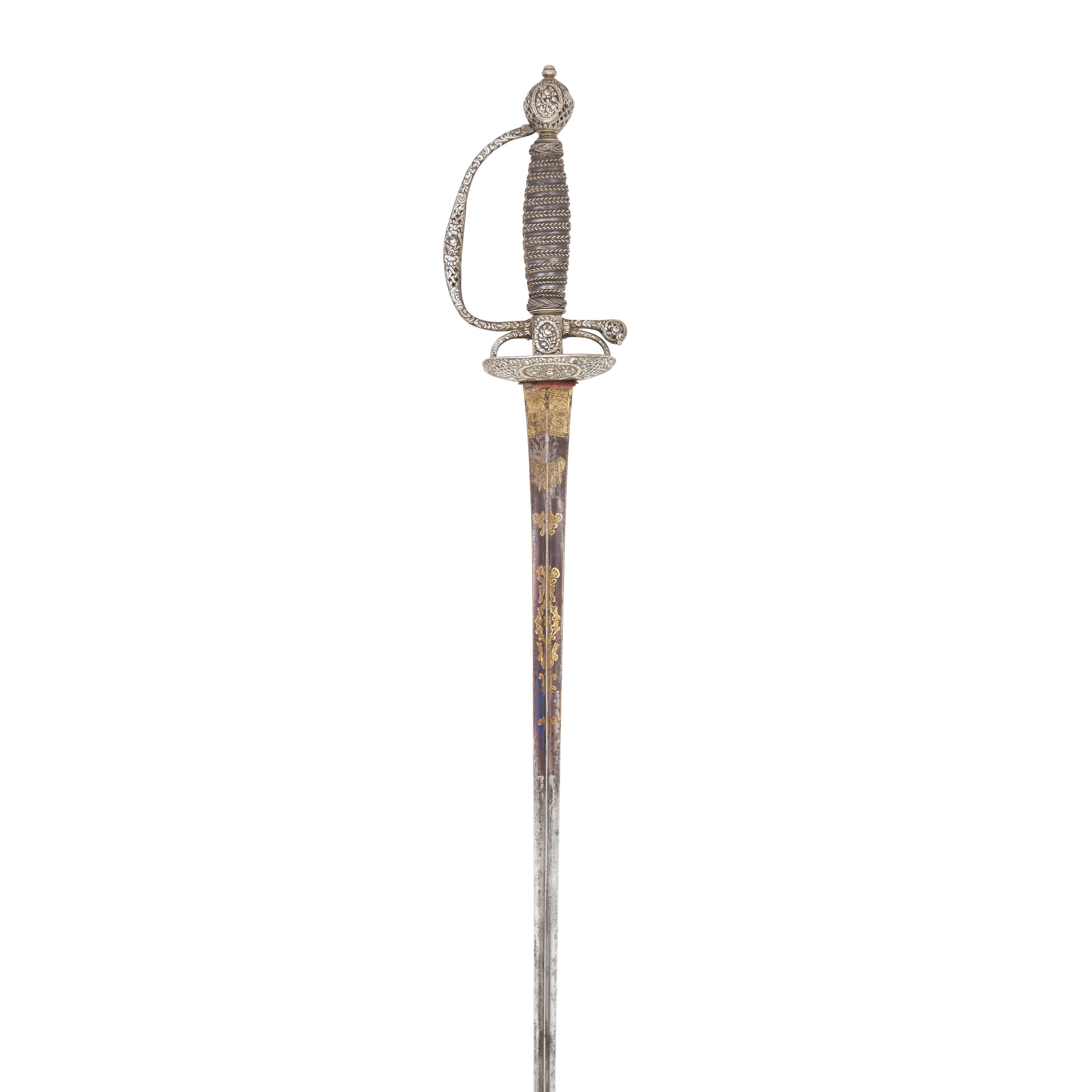 Appraisal: A FRENCH SILVER-HILTED SMALL-SWORD PARIS SILVER MARKS FOR With sharply