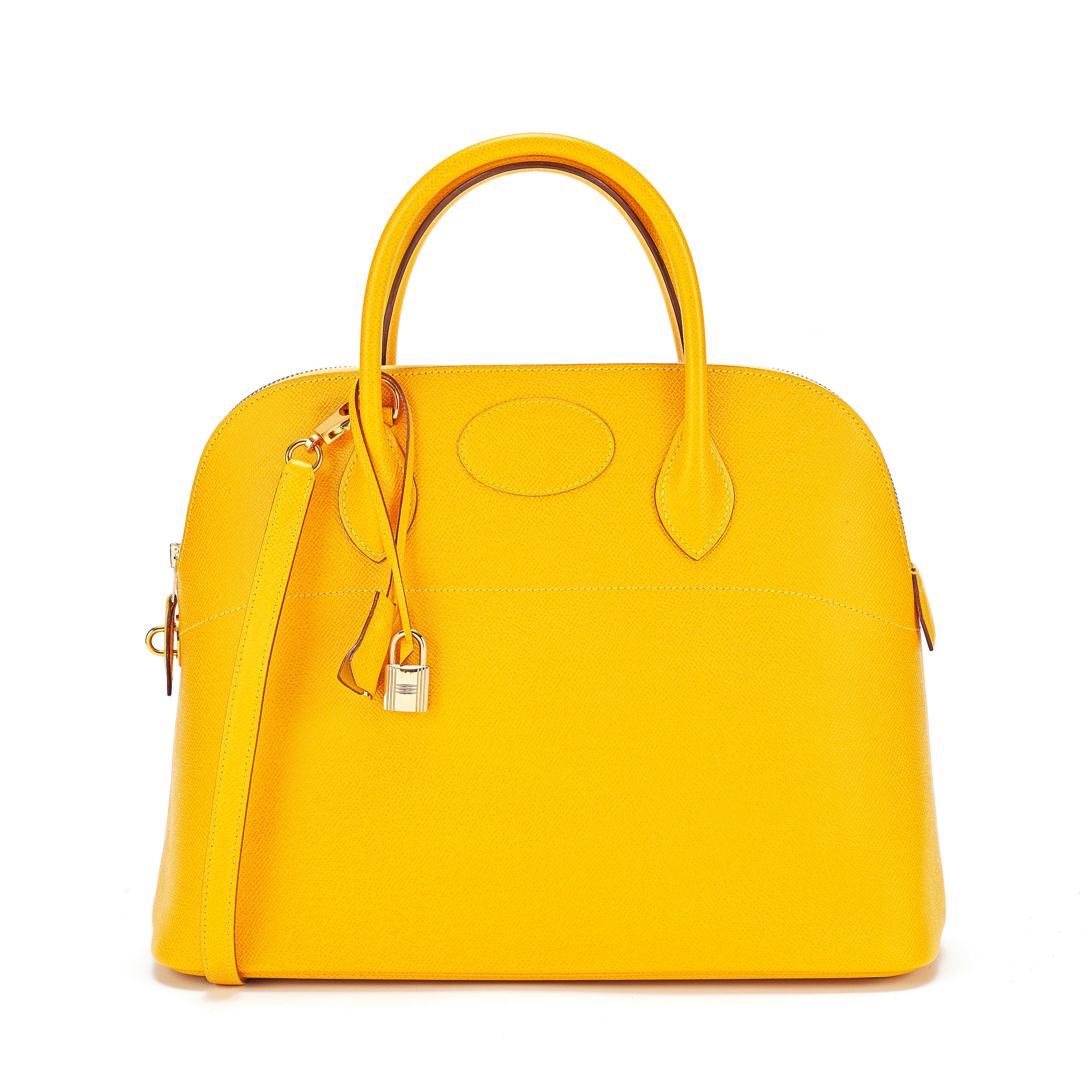 Appraisal: HERM S A JAUNE AMBRE EPSOM LEATHER BOLIDE Gold hardware