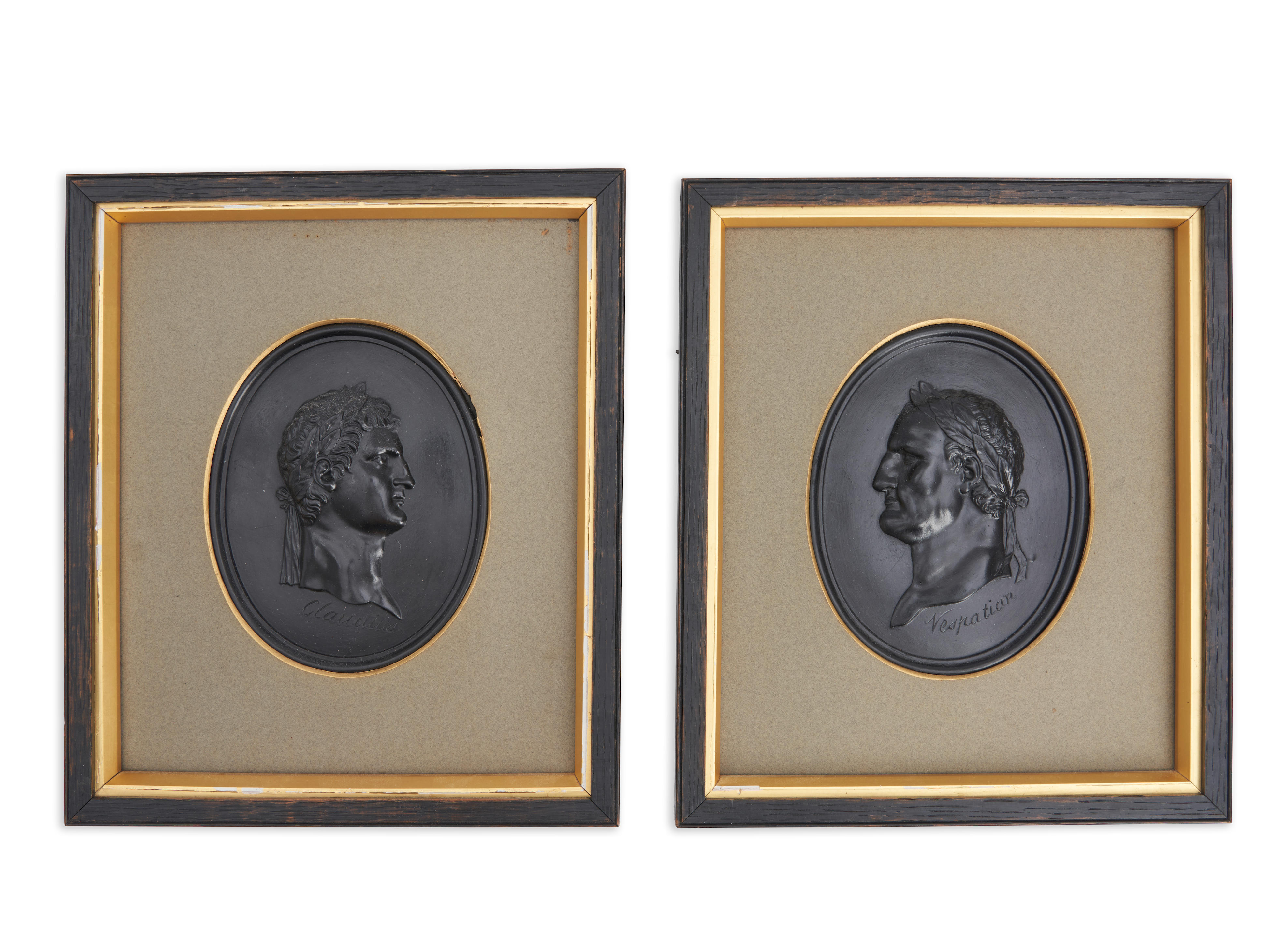 Appraisal: PAIR OF WEDGWOOD BLACK BASALT SELF-FRAMED PORTRAIT PLAQUES England th