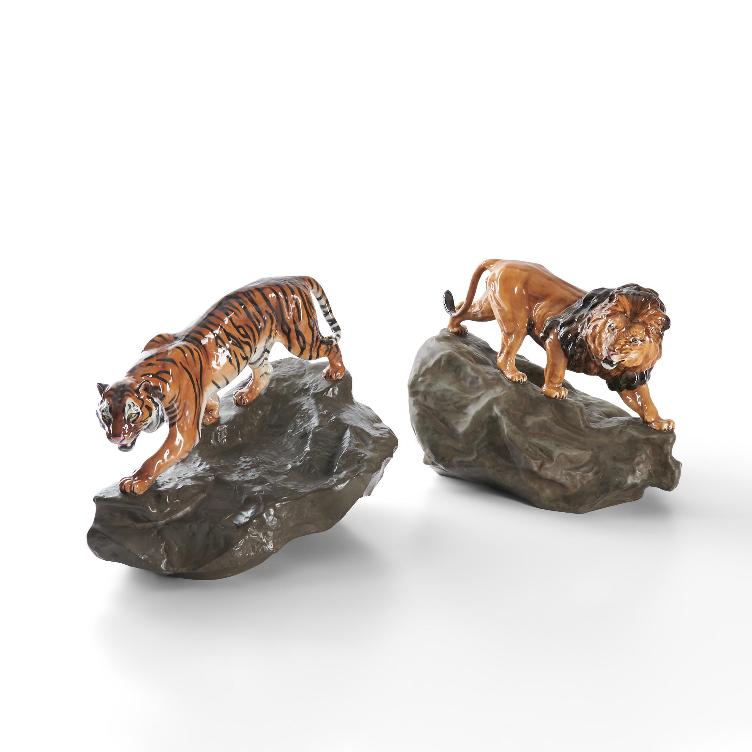 Appraisal: PORCELAIN LION AND TIGER FIGURES Royal Doulton th century ht