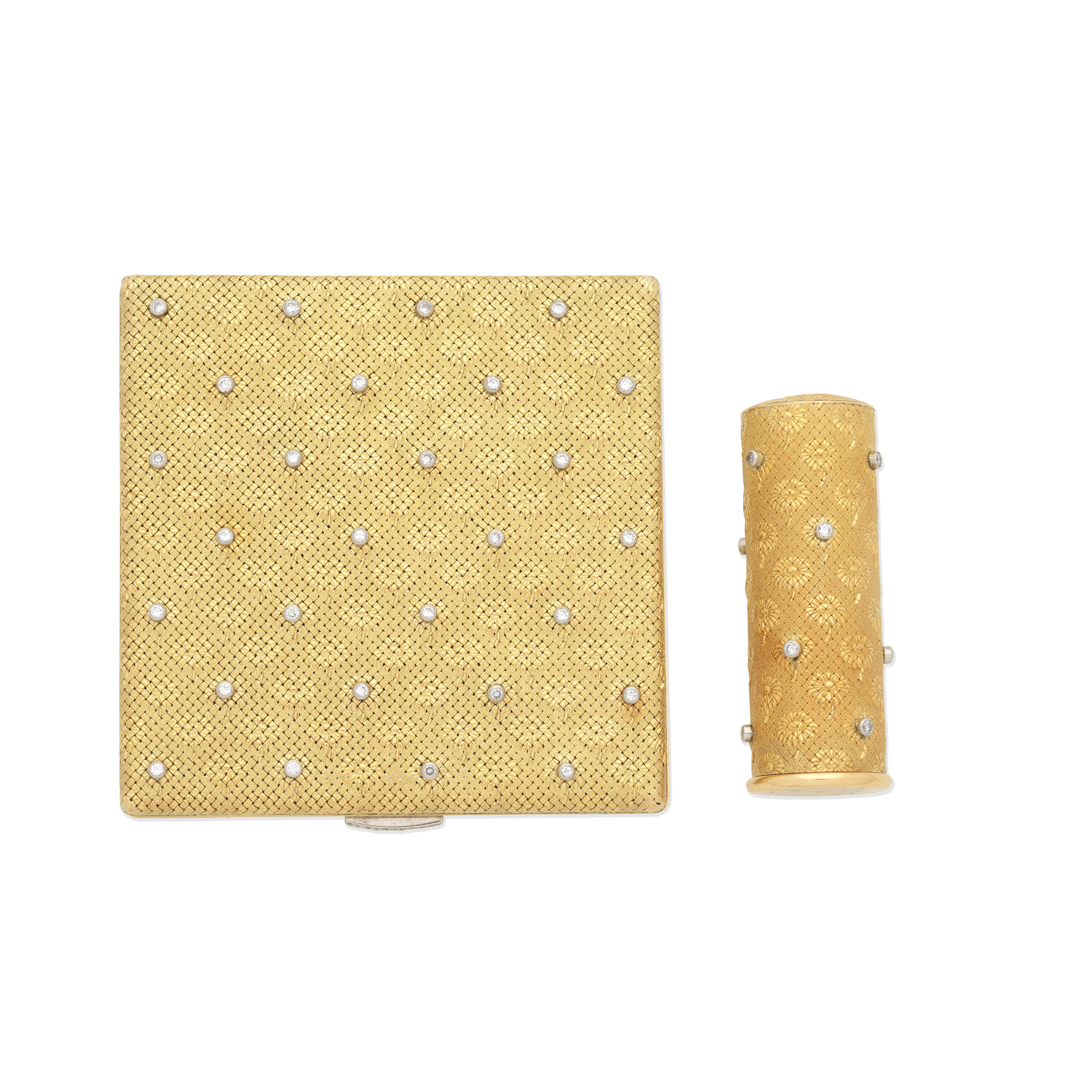 Appraisal: BOUCHERON 'MARGUERITE' COMPACT AND LIPSTICK CASE CIRCA Each embossed with