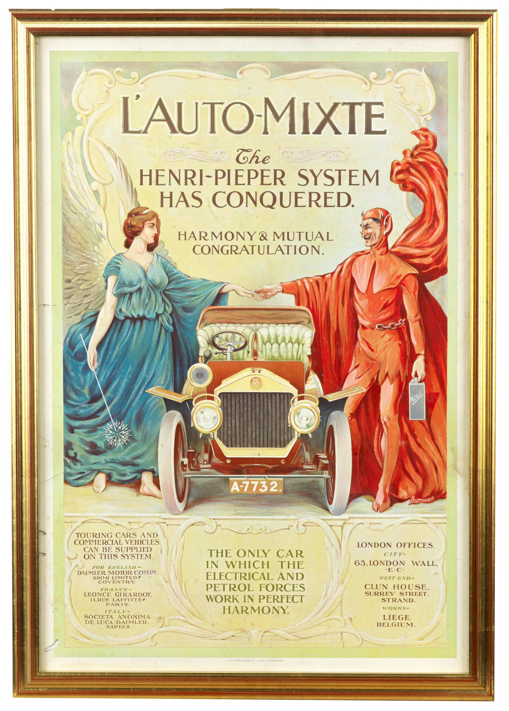 Appraisal: AN ADVERTISING POSTER FOR 'L'AUTO-MIXTE THE HENRI PIEPER SYSTEM' printed