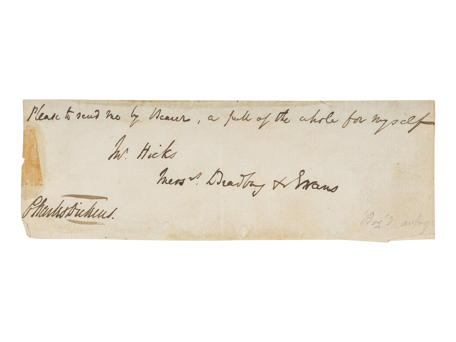 Appraisal: DICKENS Charles - Autograph document signed Charles Dickens n d