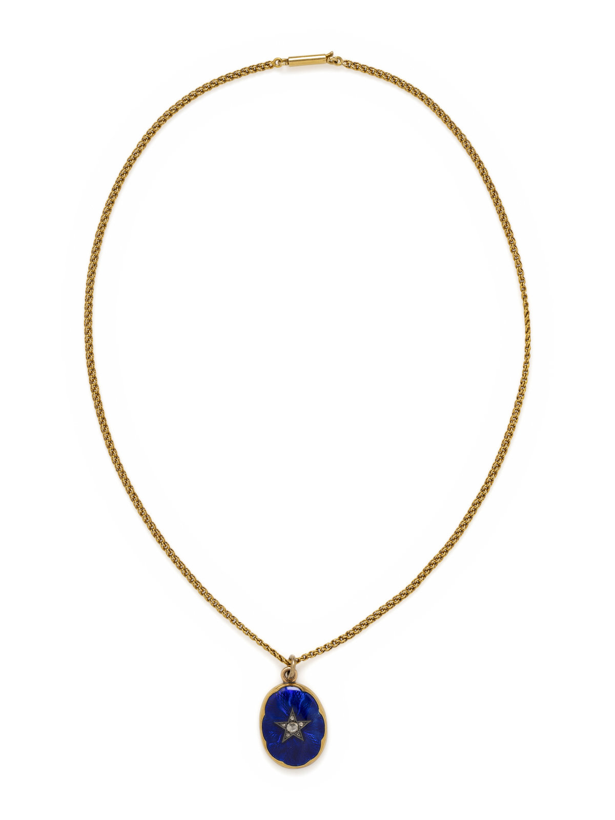 Appraisal: YELLOW GOLD ENAMEL AND DIAMOND NECKLACE Consisting of a fancy