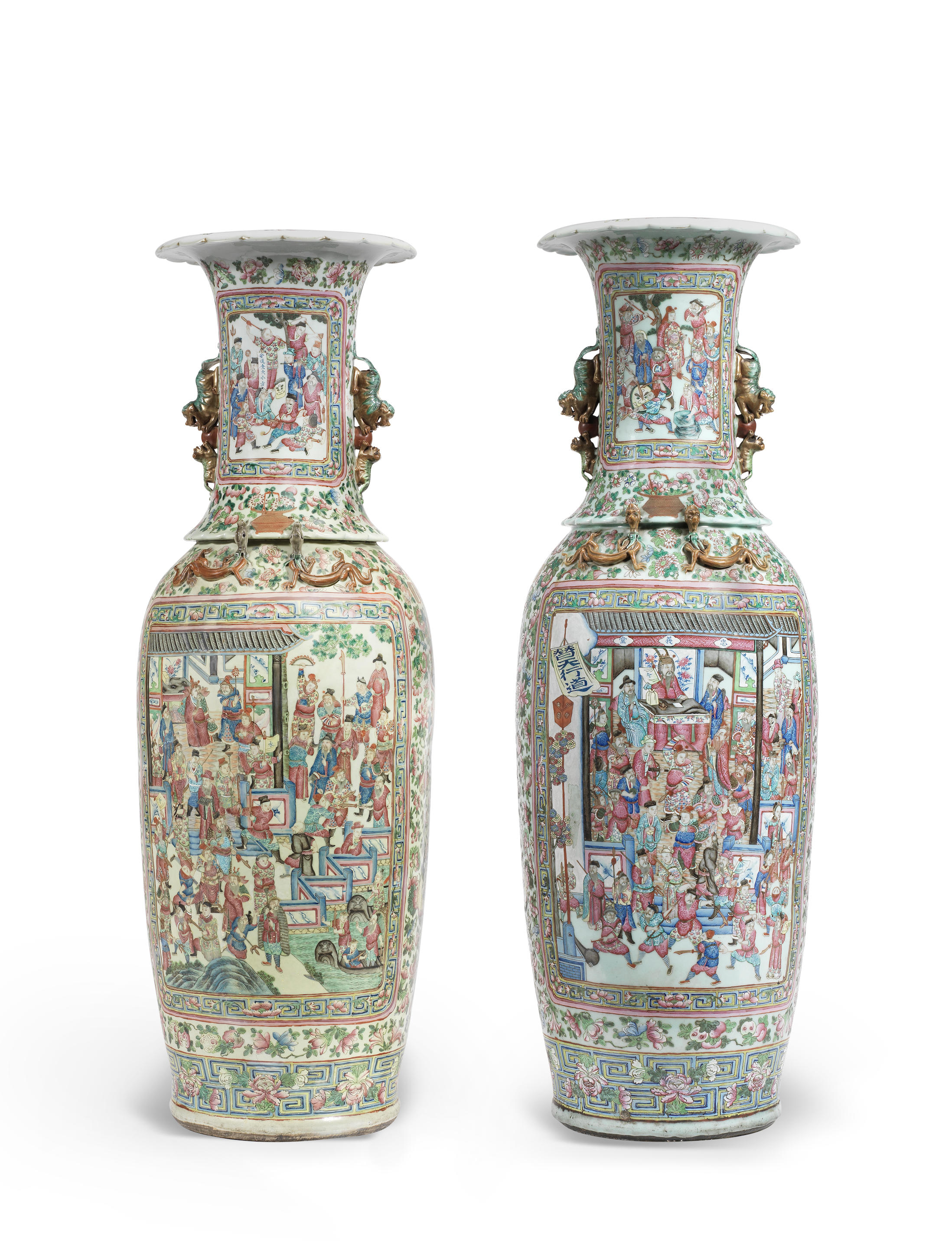 Appraisal: A PAIR OF MASSIVE CANTON FAMILLE ROSE VASES th century