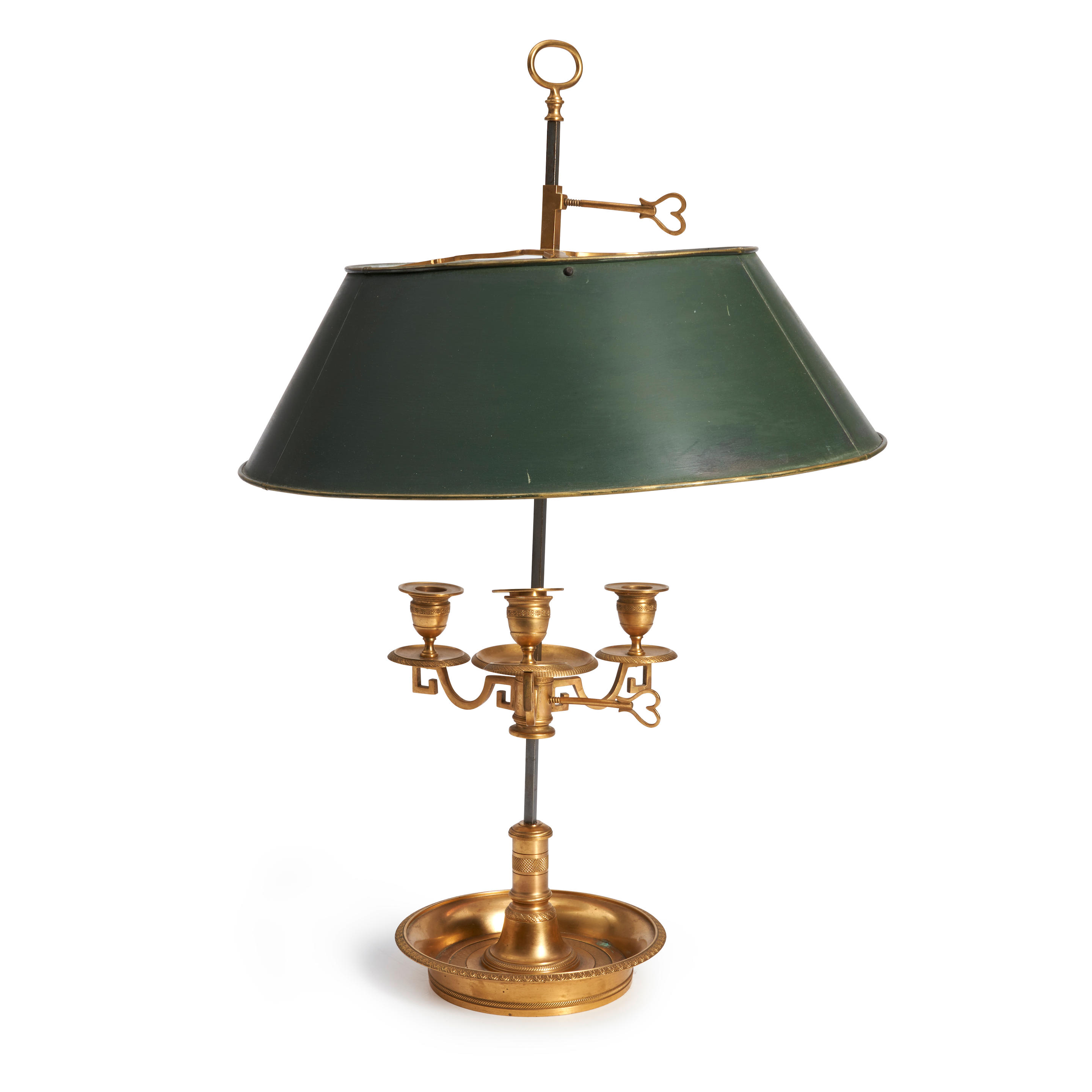 Appraisal: GILT BRONZE BOUILLOTTE LAMP France th century tole shade to