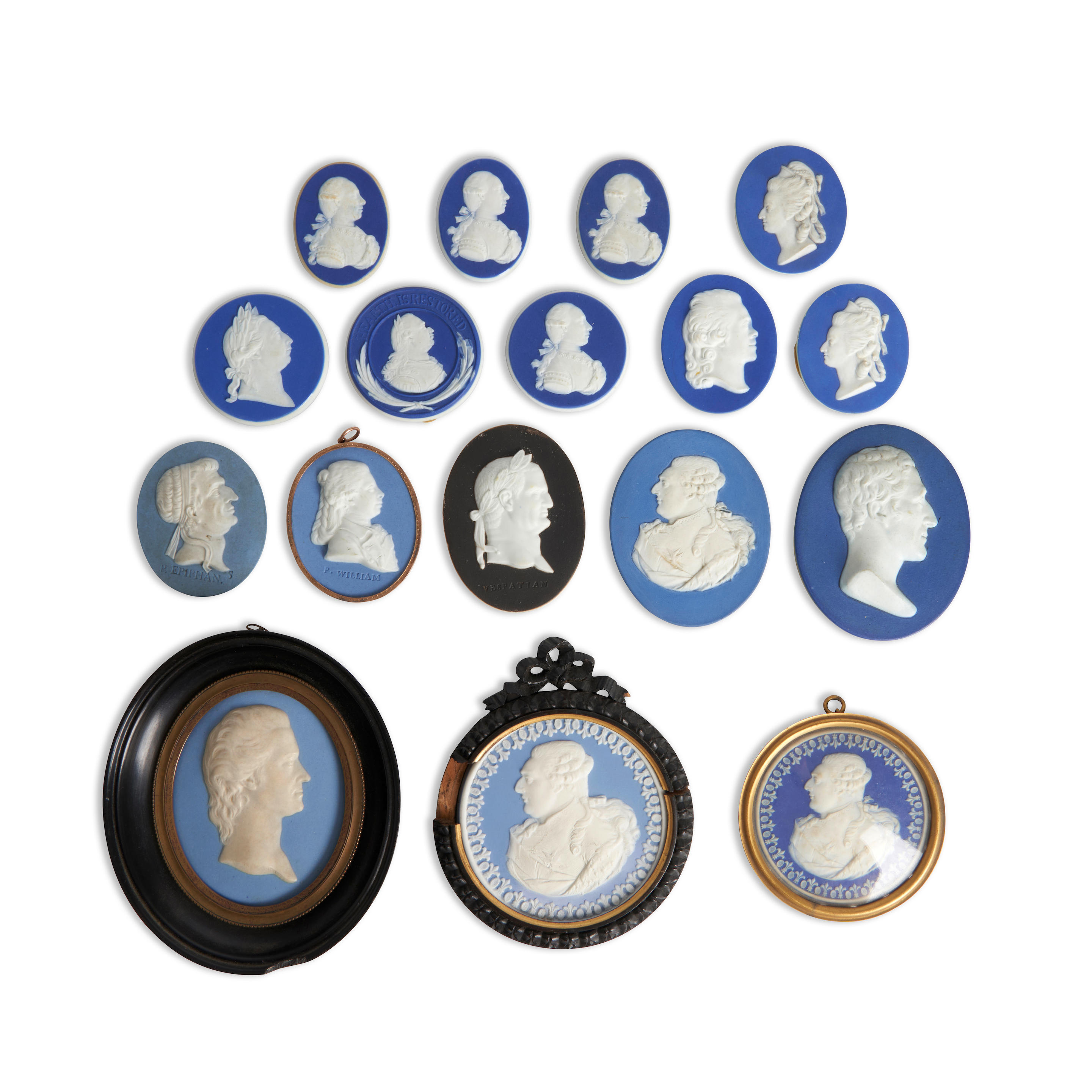 Appraisal: SEVENTEEN WEDGWOOD JASPER PORTRAIT MEDALLIONS England th and th century