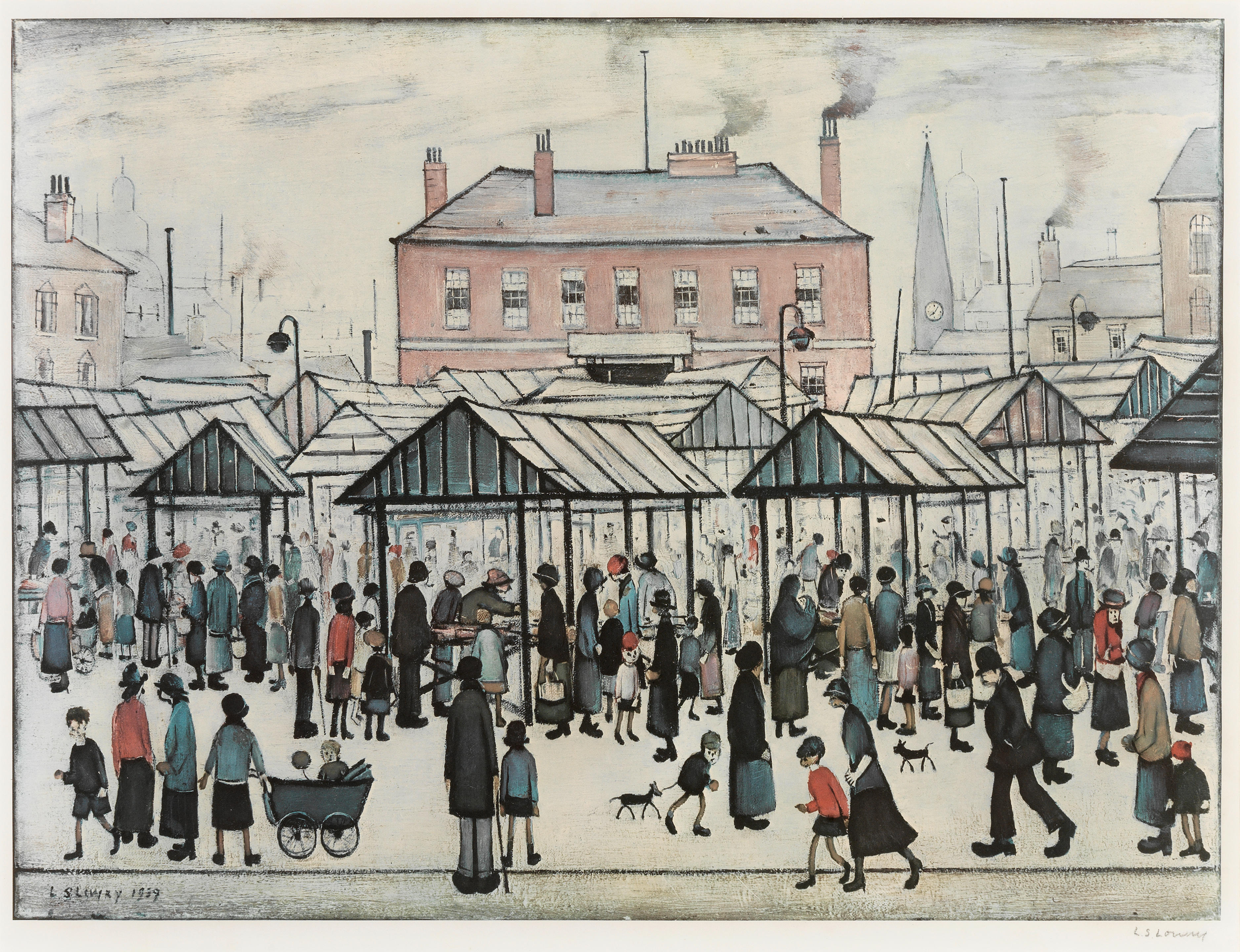 Appraisal: LAURENCE STEPHEN LOWRY R A BRITISH - Market Scene in