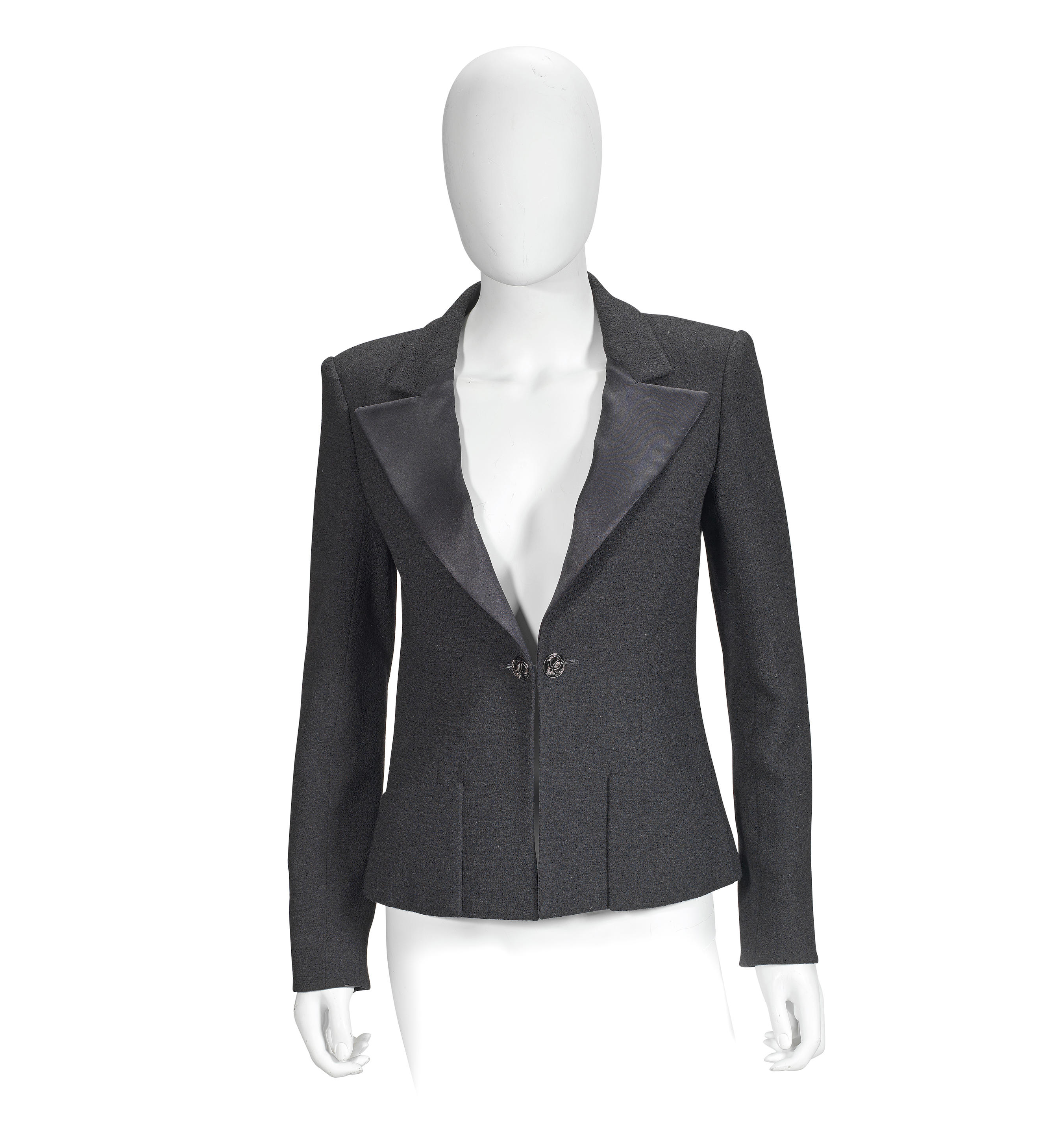 Appraisal: A BLACK WOOL TUXEDO STYLE JACKET Chanel Cruise Wool body