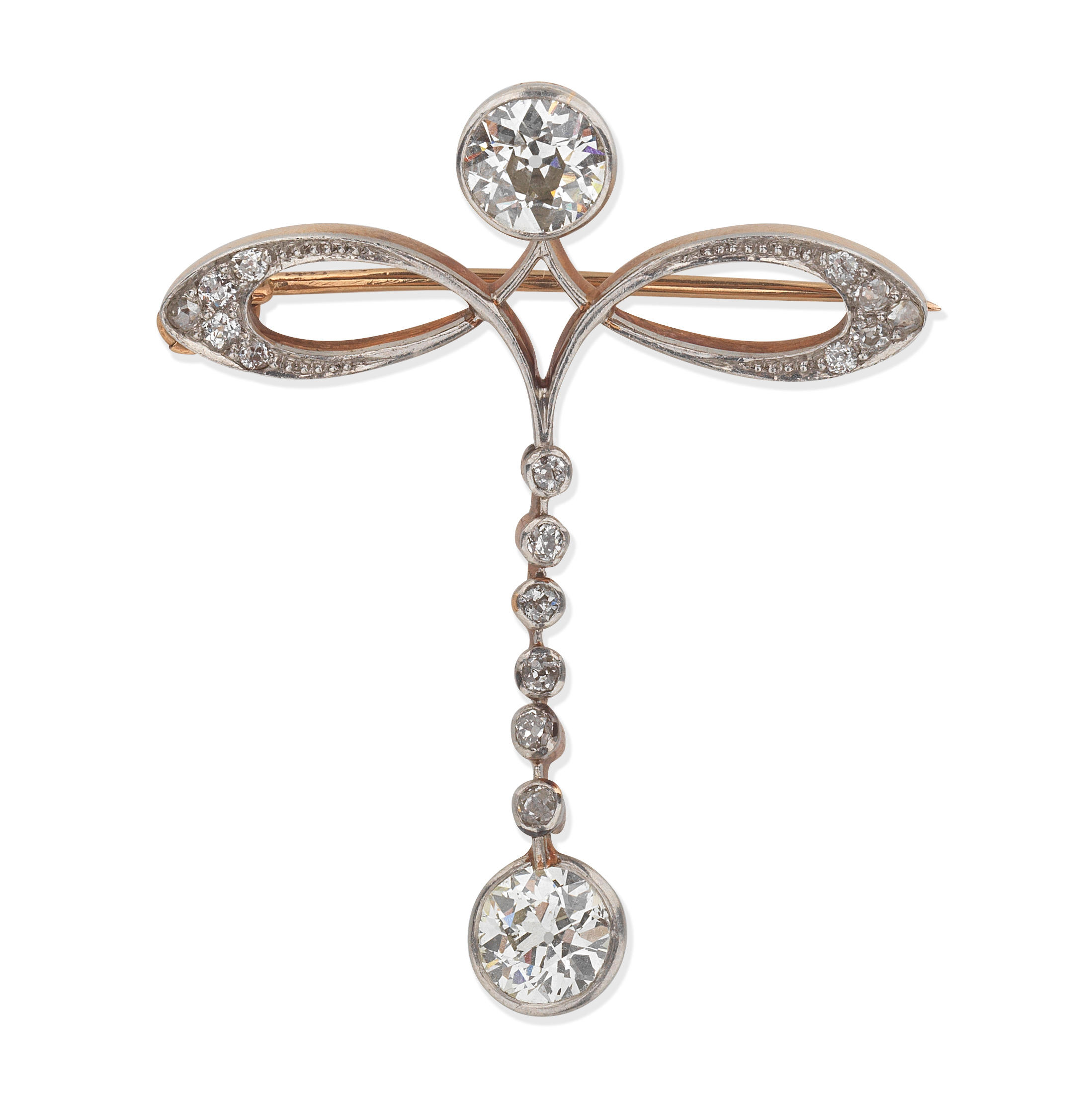 Appraisal: DIAMOND BROOCH Old brilliant cushion and rose-cut diamonds principal diamonds