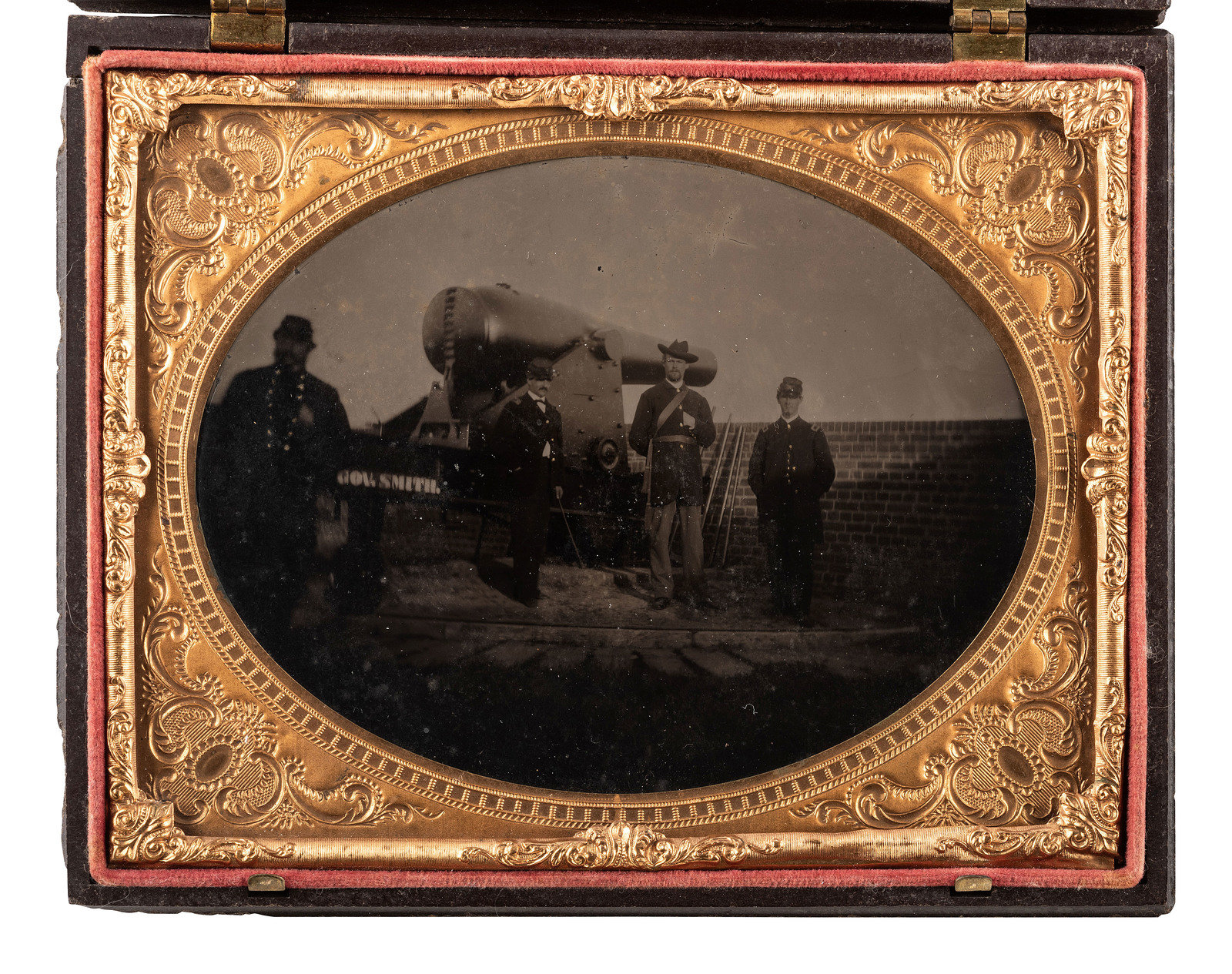 Appraisal: CIVIL WAR Half plate tintype featuring Union officers posed with