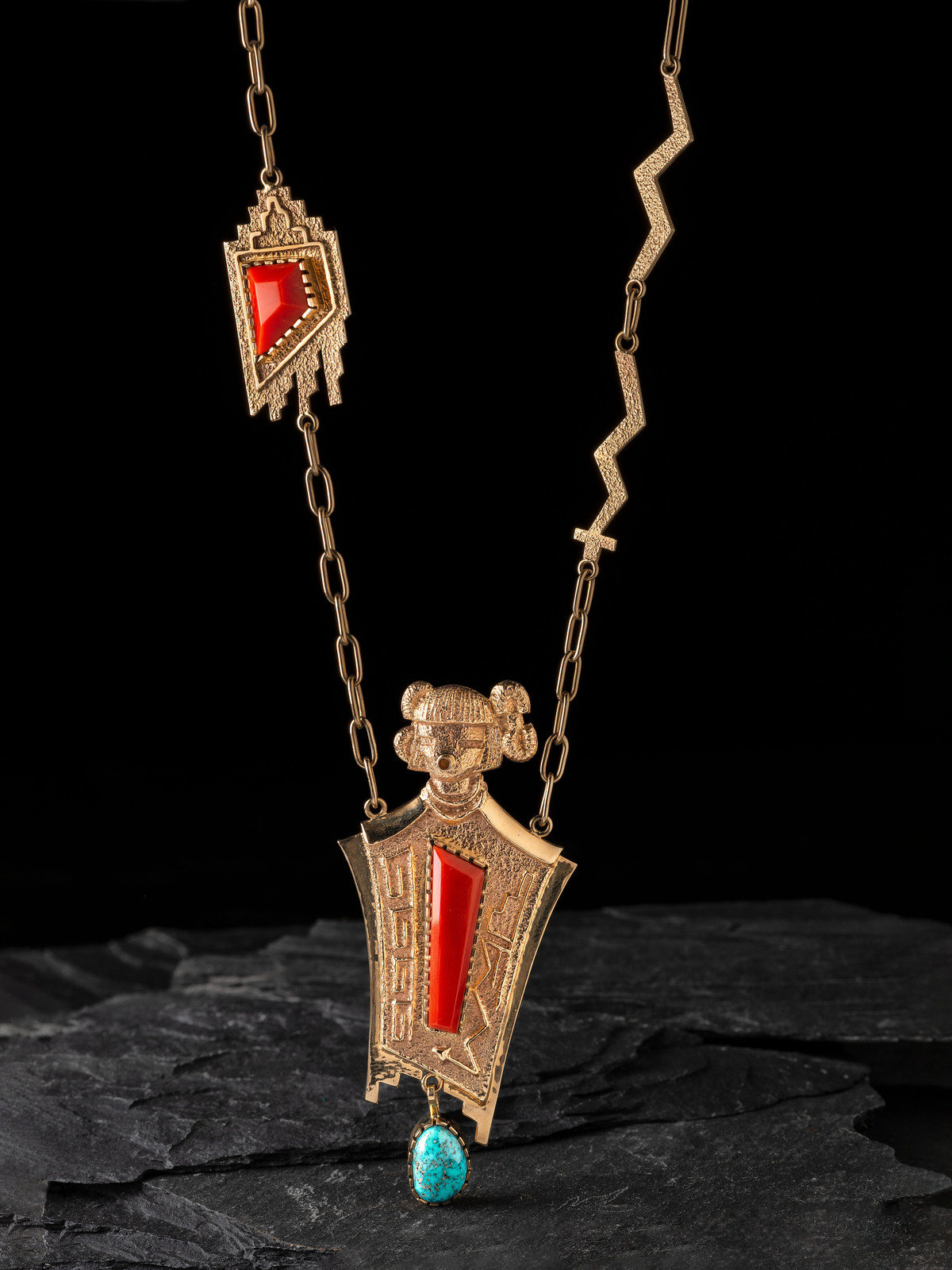 Appraisal: Roy Talahaftewa Hopi b K Gold Tufa Cast Necklace with