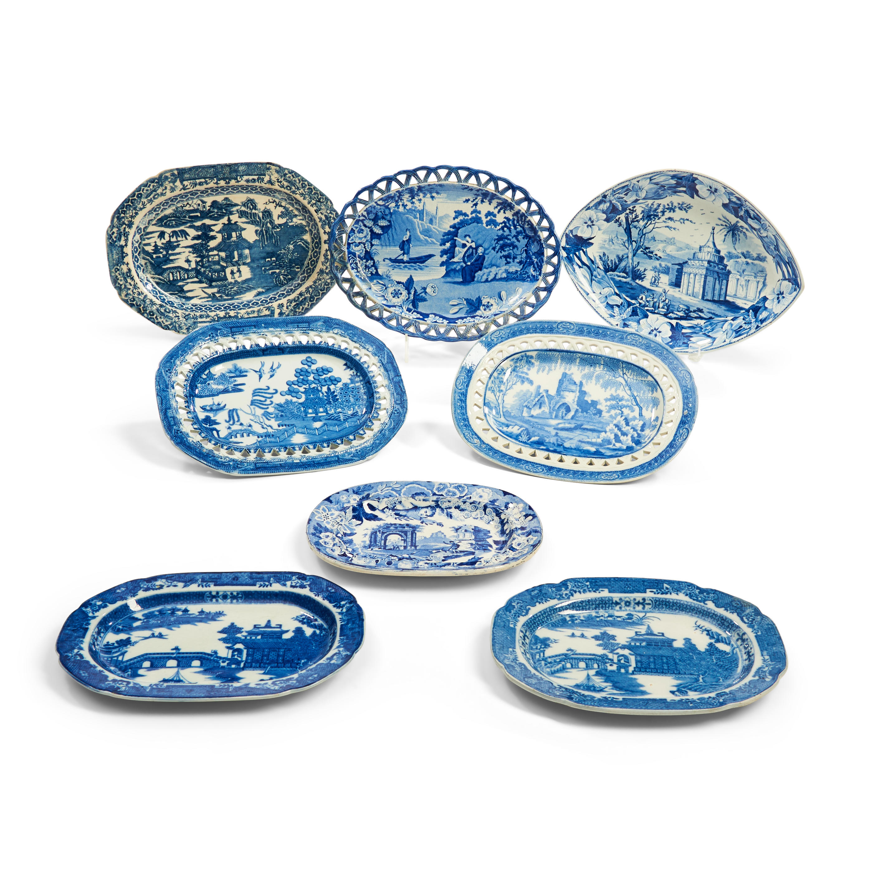 Appraisal: EIGHT STAFFORDSHIRE BLUE TRANSFER PRINTED SERVING DISHES England first half