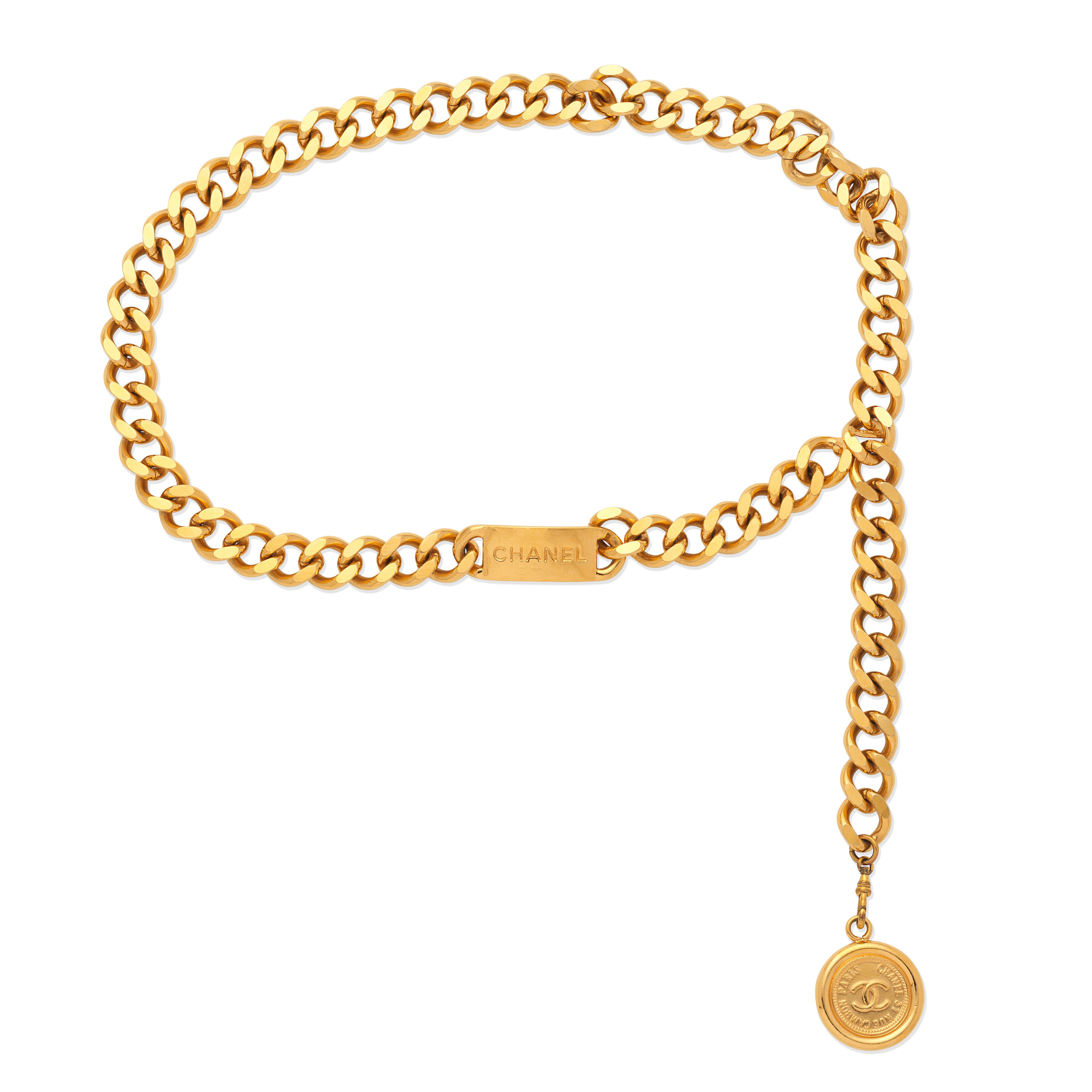 Appraisal: KARL LAGERFELD FOR CHANEL A GOLD CC MEDALLION ADJUSTABLE CHAIN