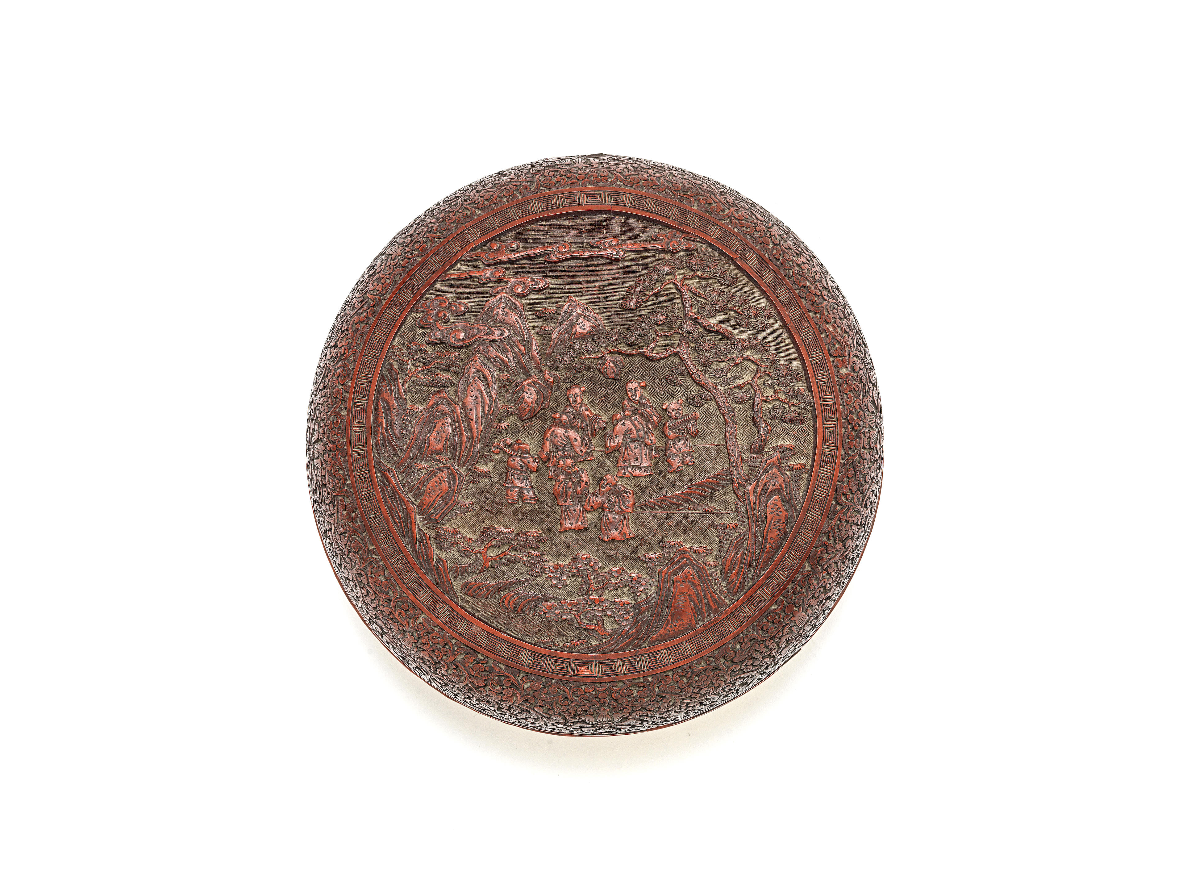 Appraisal: A CARVED CINNABAR LACQUER BOX AND COVER th century The