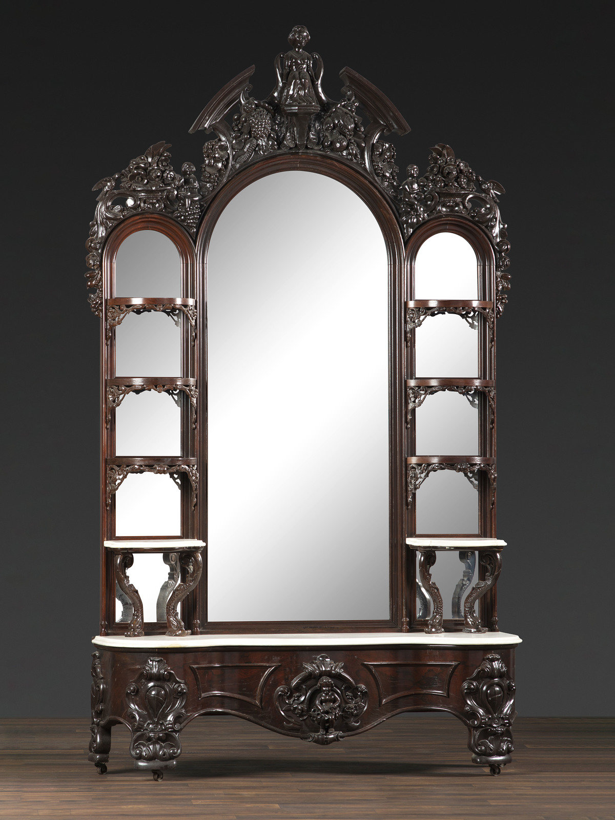 Appraisal: A Renaissance Revival Marble Mounted Carved and Laminated Rosewood Etagere