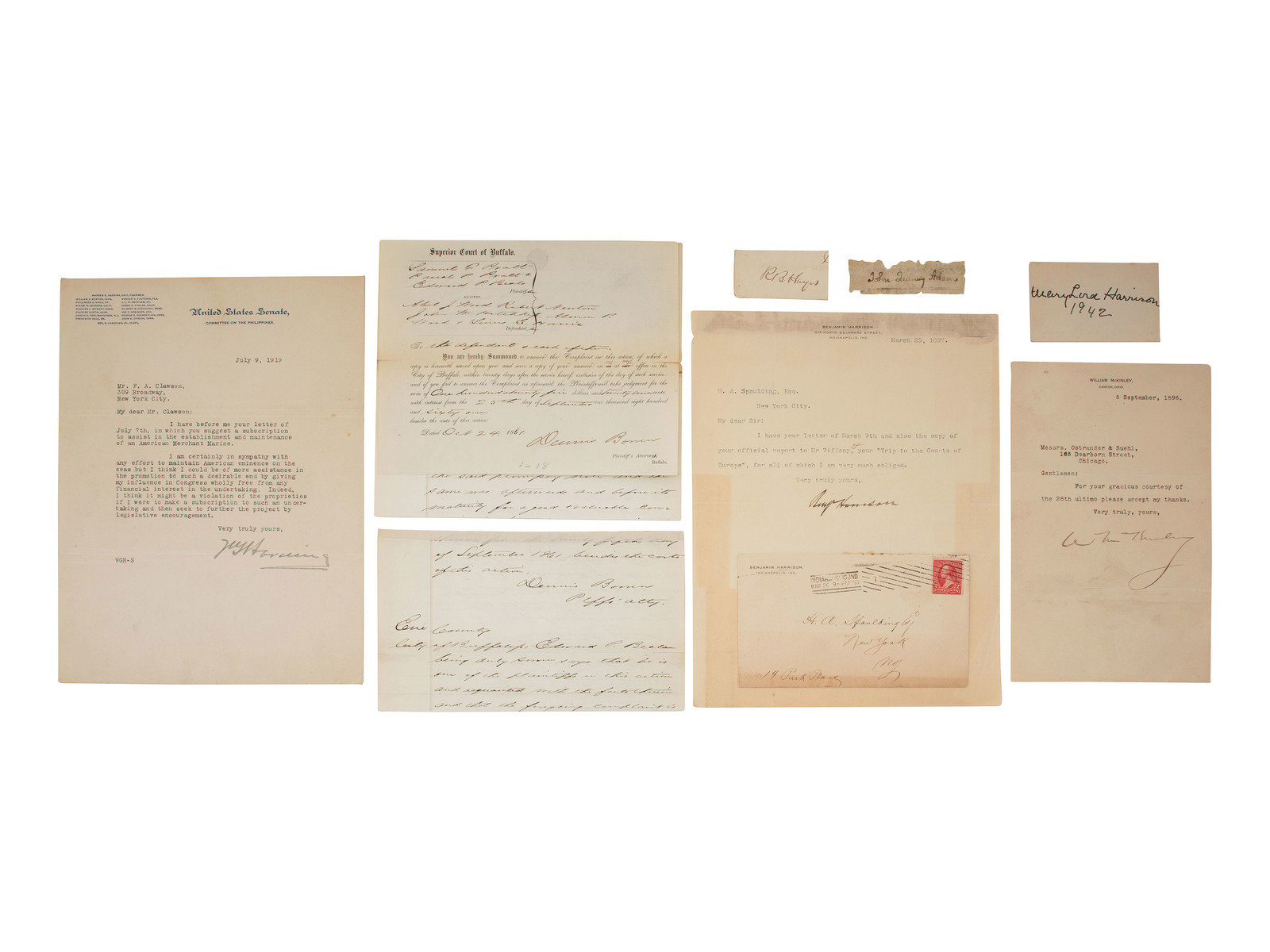 Appraisal: PRESIDENTS Signed documents and ephemera featuring signatures of J Q