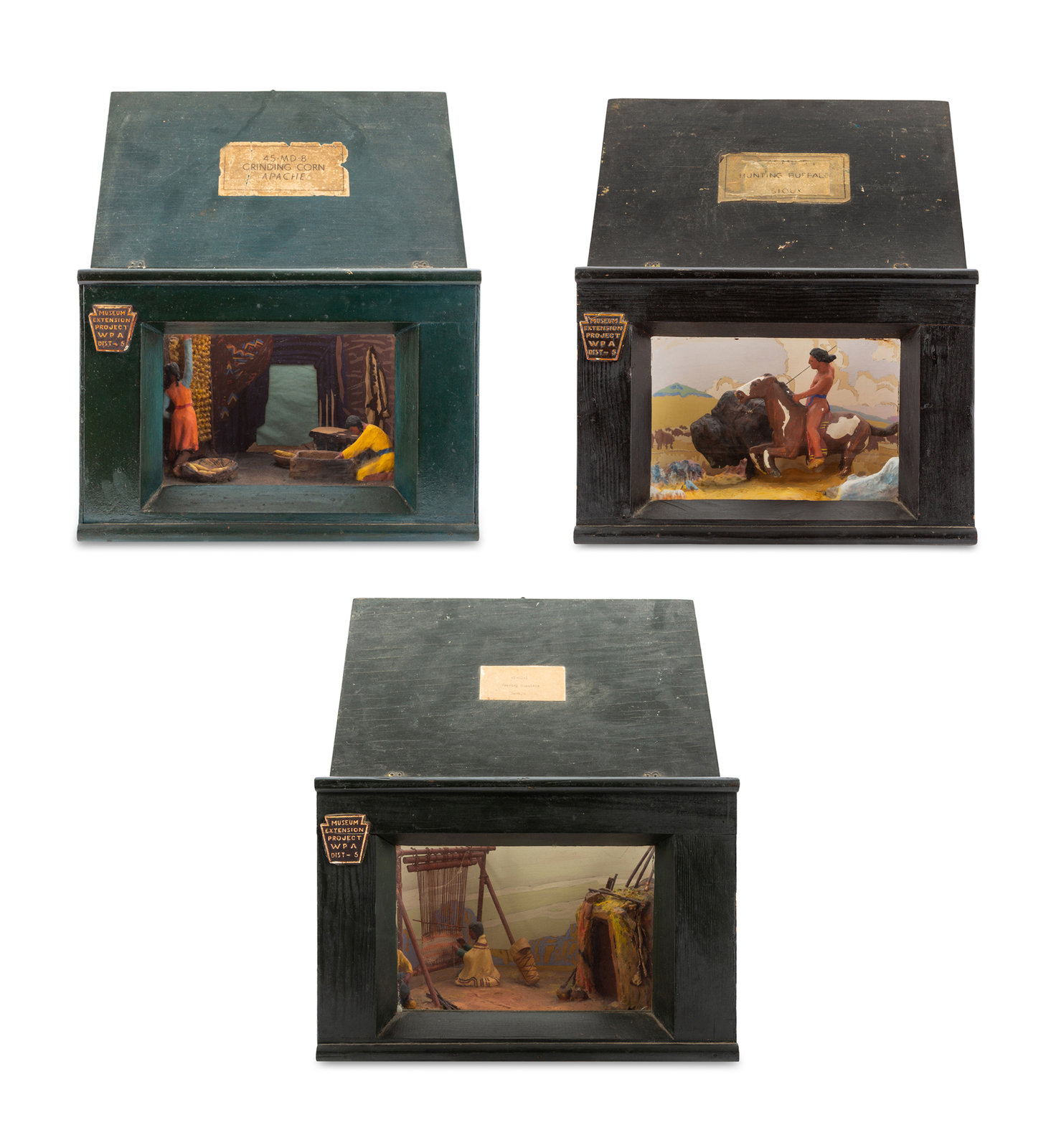 Appraisal: A Group of Three WPA American Indian Dioramas American early